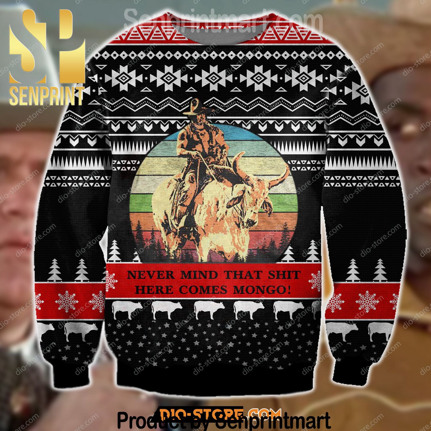 Blazing Saddles Chirtmas Gifts Full Printing Knitted Ugly Christmas Sweater
