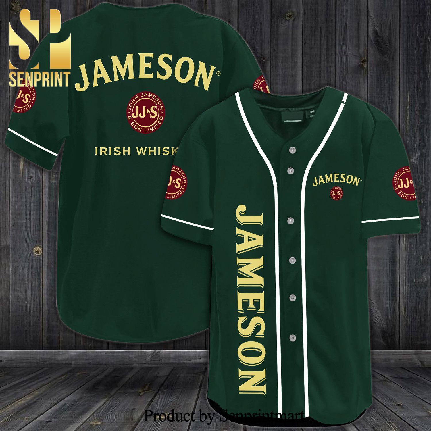 Jameson Irish Whiskey All Over Print Baseball Jersey – Green