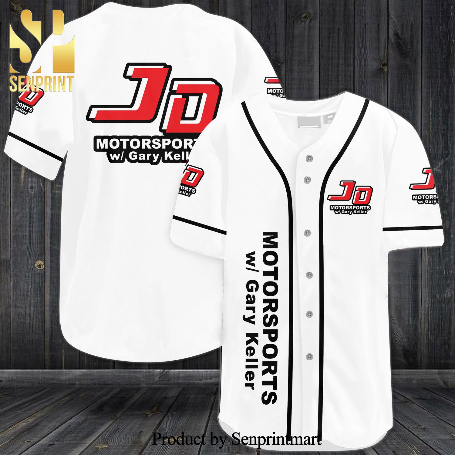 JD Motorsports Car Team All Over Print Baseball Jersey – White