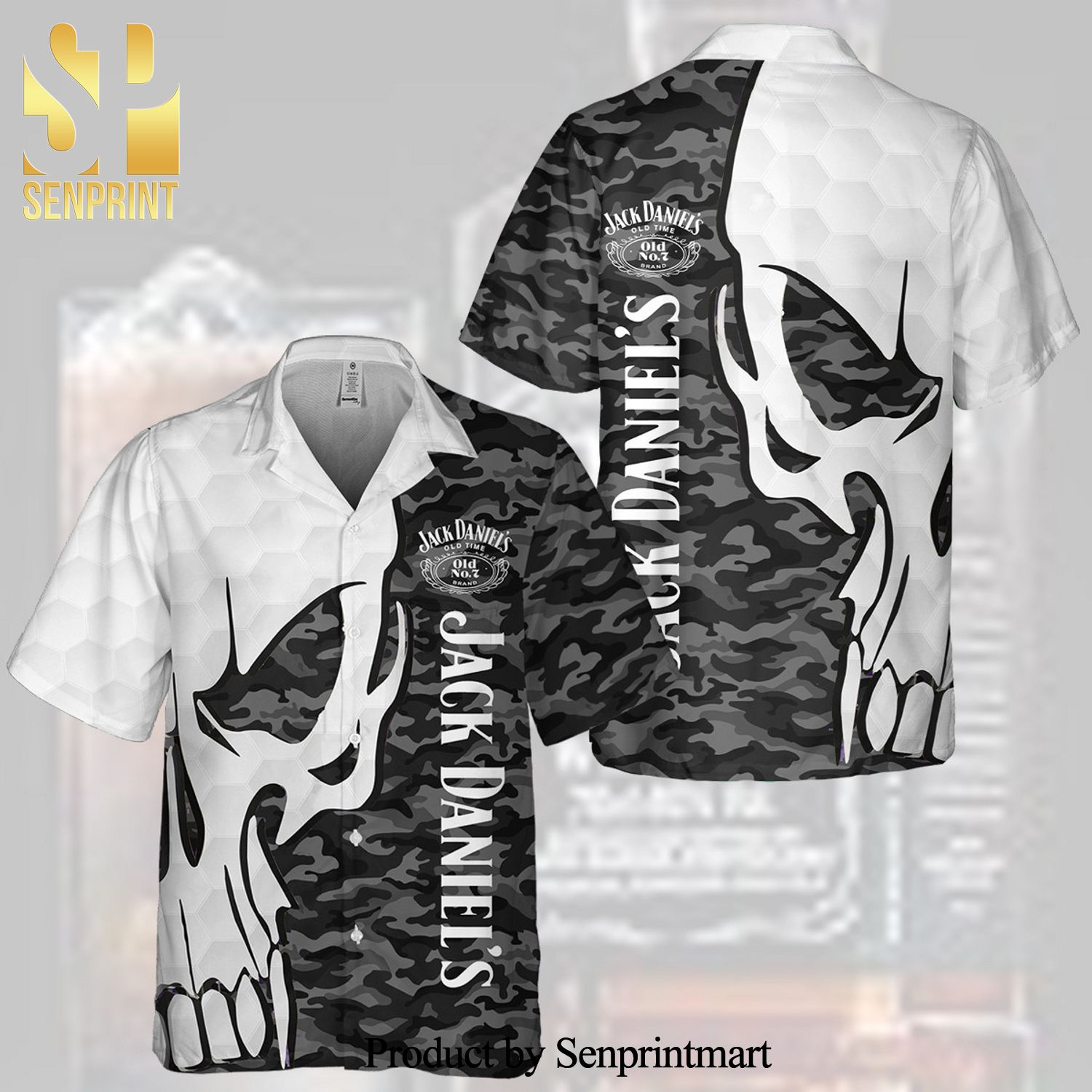 JD Old Time Skull Pattern All Over Print Camo Unisex Baseball Jersey – White