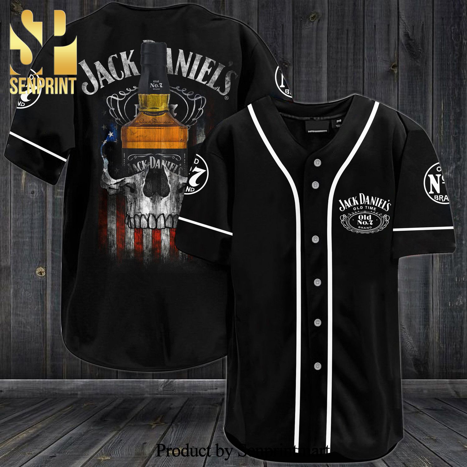 JD Skull Usa Flag All Over Print Unisex Baseball Jersey – Black