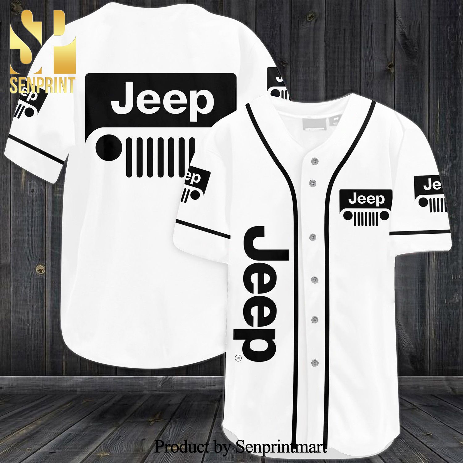 Jeep All Over Print Baseball Jersey – White