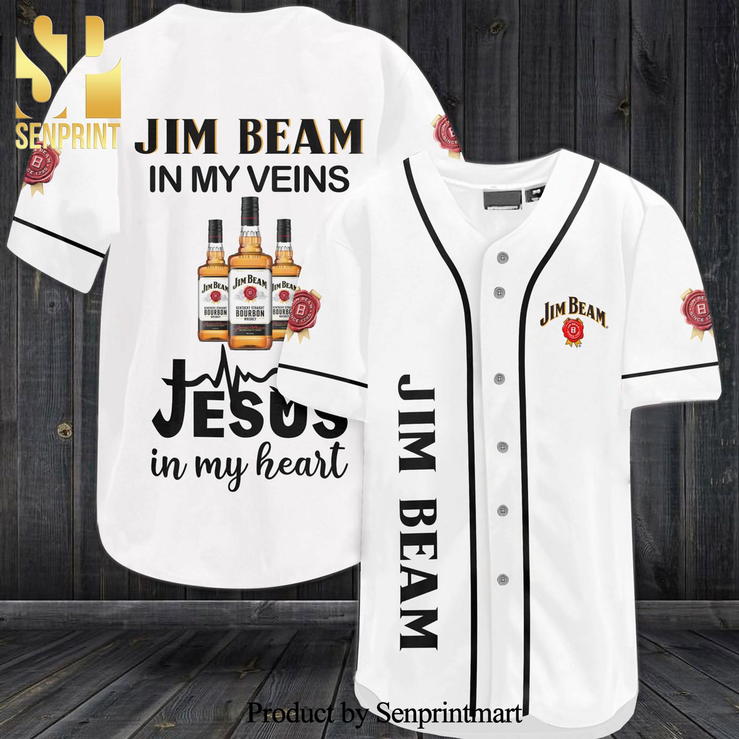 Jim Beam In My Veins Jesus In My Heart All Over Print Baseball Jersey – White