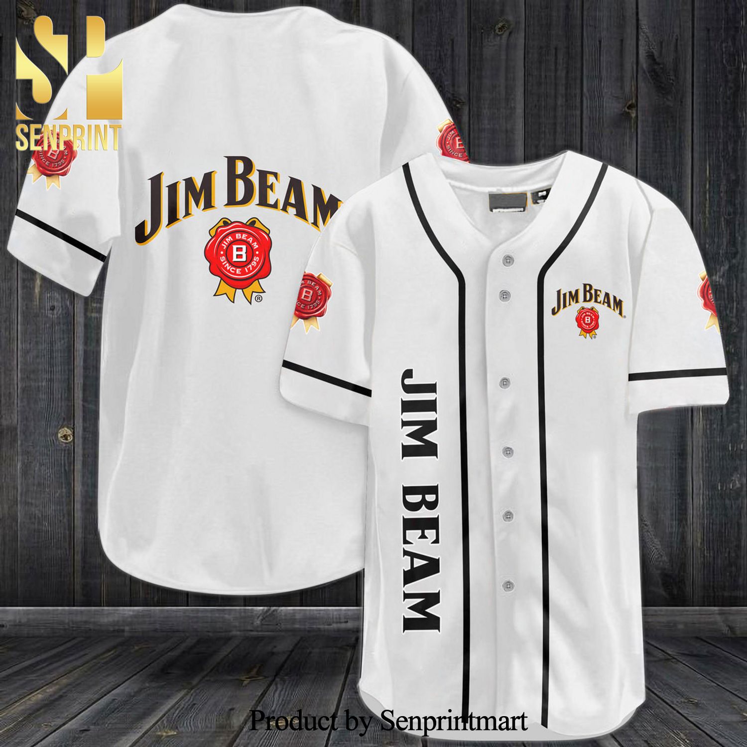 Jim Beam Whiskey All Over Print Baseball Jersey – White