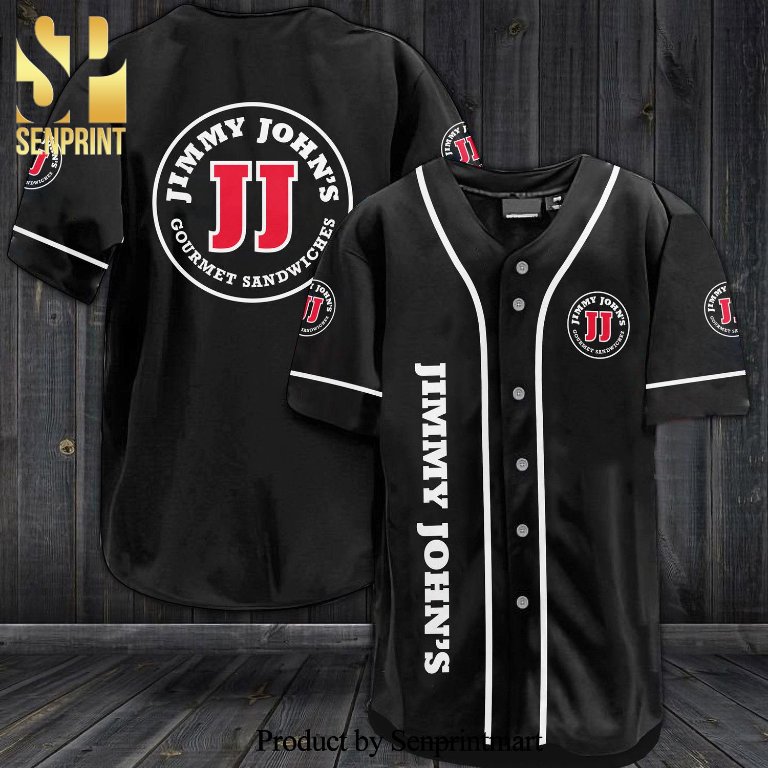 Jimmy John’s All Over Print Baseball Jersey – Black