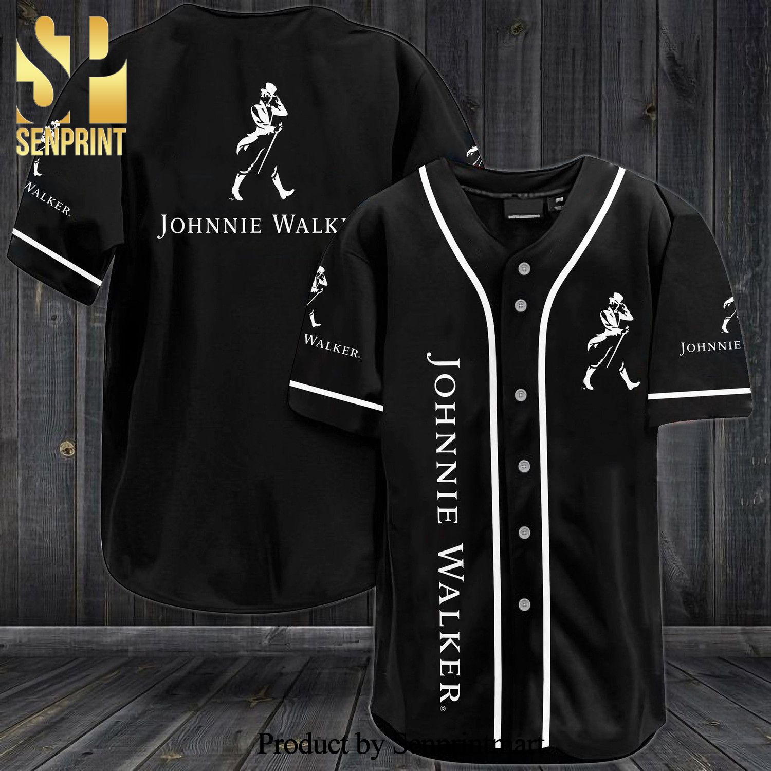 Johnnie Walker Whiskey All Over Print Baseball Jersey – Black