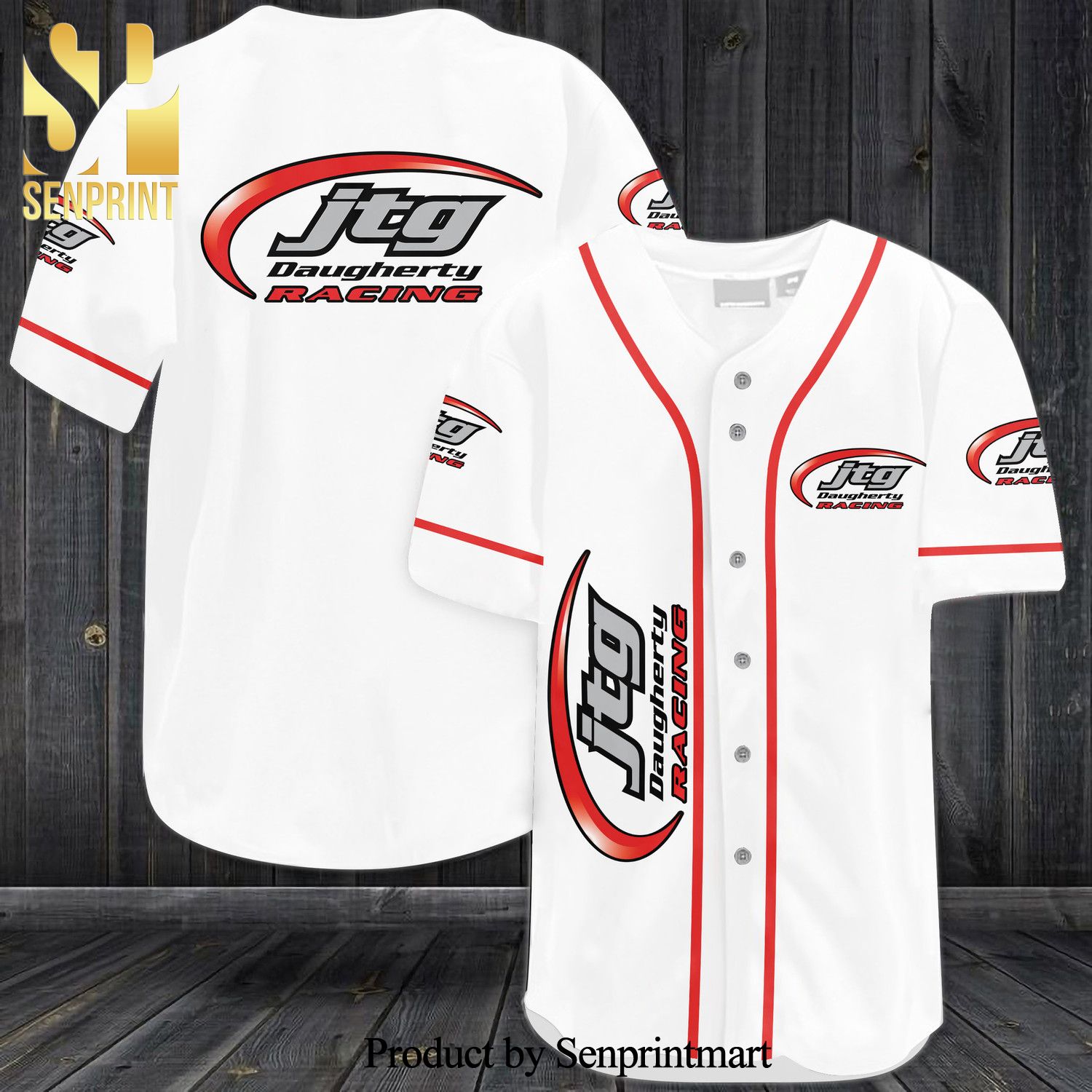 JTG Daugherty Racing All Over Print Baseball Jersey – White