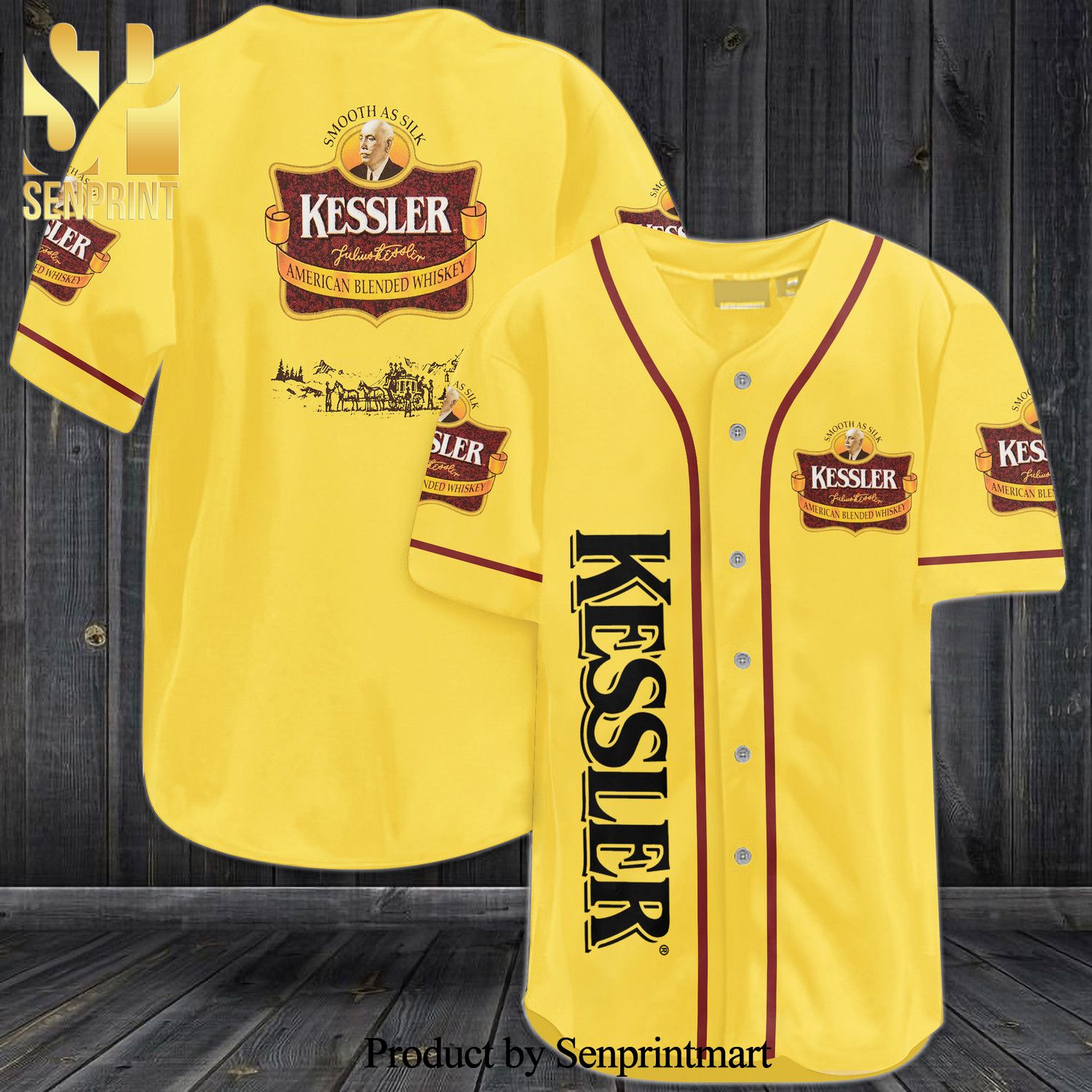 Kessler American Blended Whiskey All Over Print Baseball Jersey – Yellow