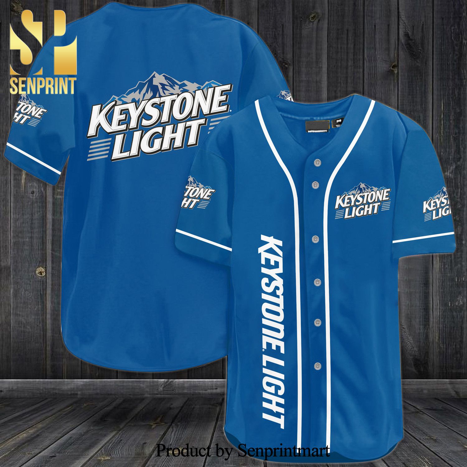 Keystone Light All Over Print Baseball Jersey – Blue