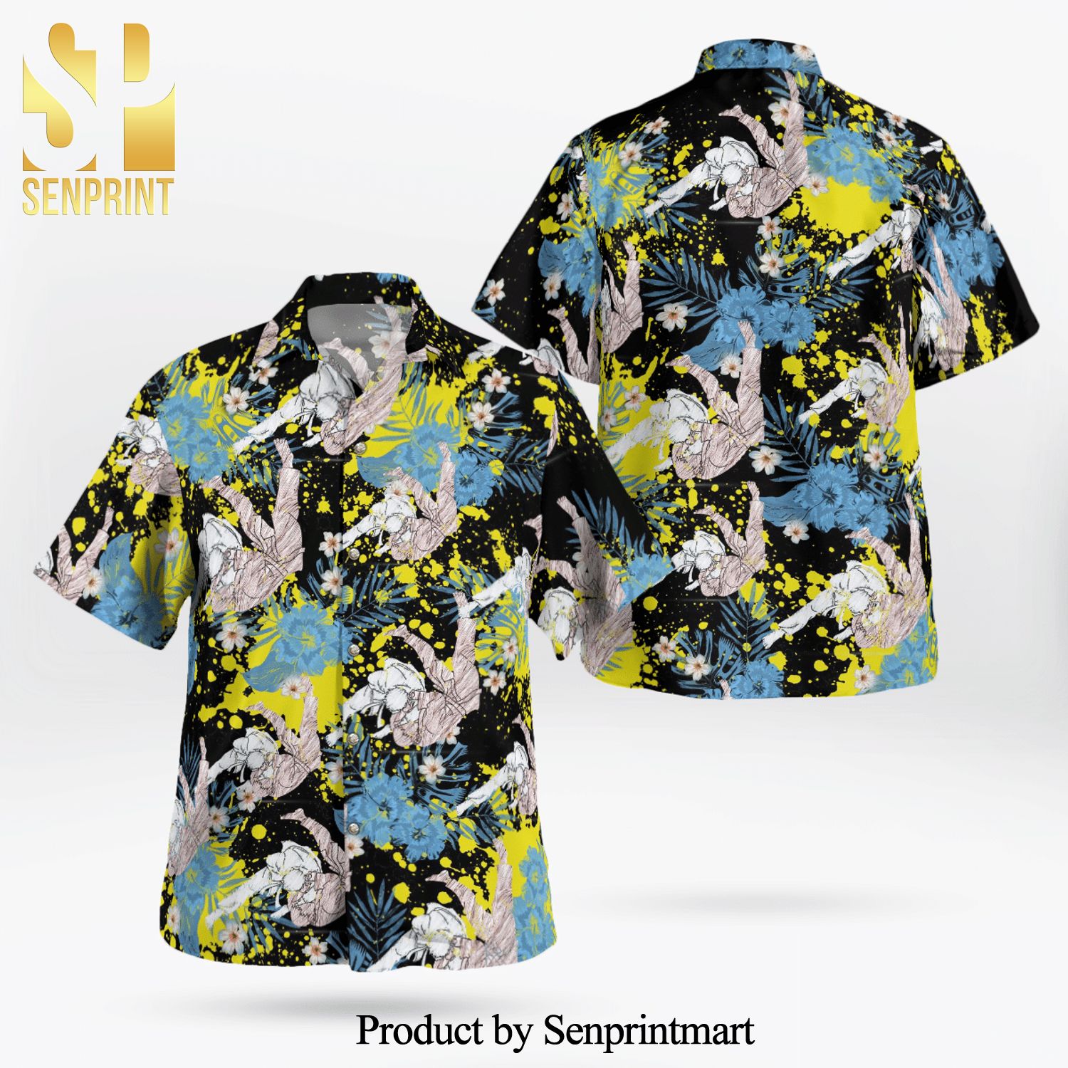 Judo Full Printing Flowery Aloha Summer Beach Hawaiian Shirt – Black