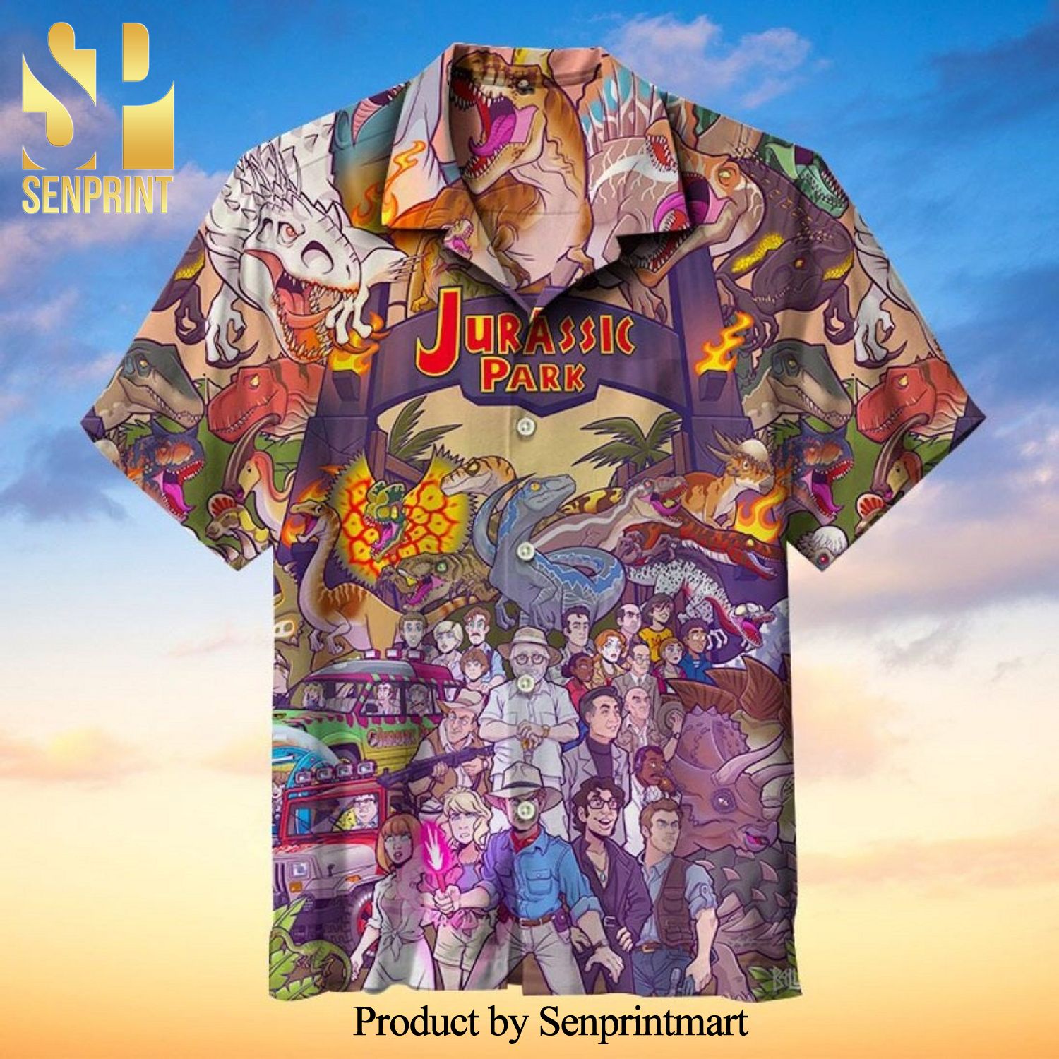 Jurassic Park Cartoon Version Full Printing Hawaiian Shirt