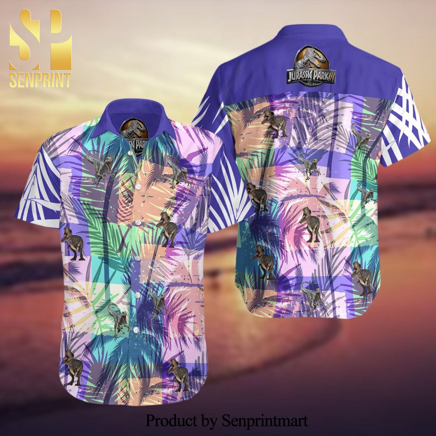 Jurassic Park Full Printing Summer Short Sleeve Hawaiian Beach Shirt