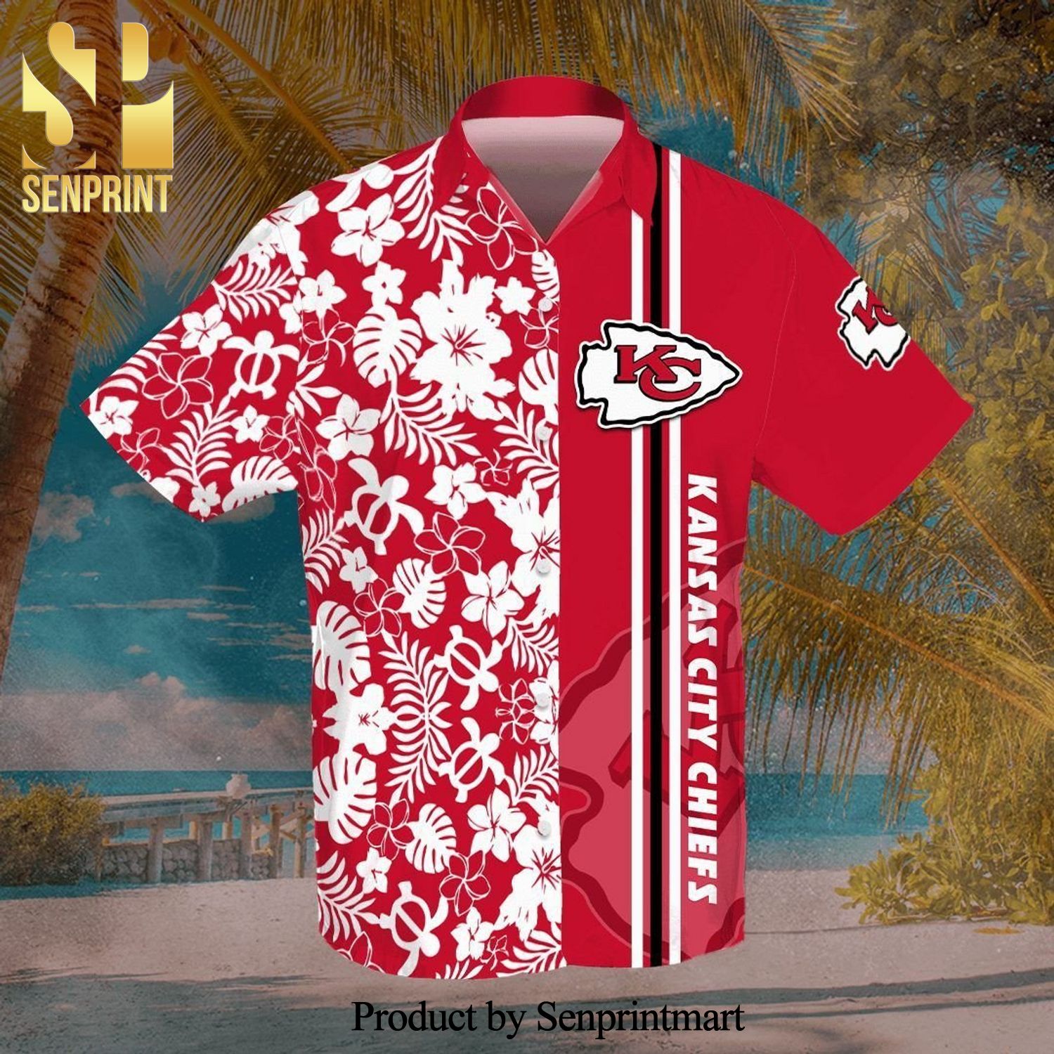 Kansas City Chiefs Full Printing Flowery Short Sleeve Dress Shirt Hawaiian Summer Aloha Beach Shirt – Red