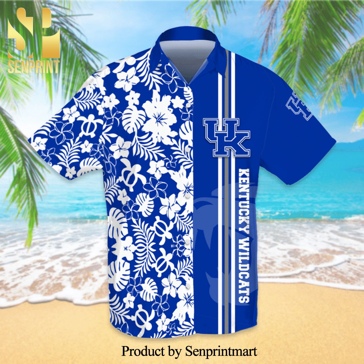 Kentucky Wildcats Full Printing Flowery Short Sleeve Dress Shirt Hawaiian Summer Aloha Beach Shirt – Neon Blue