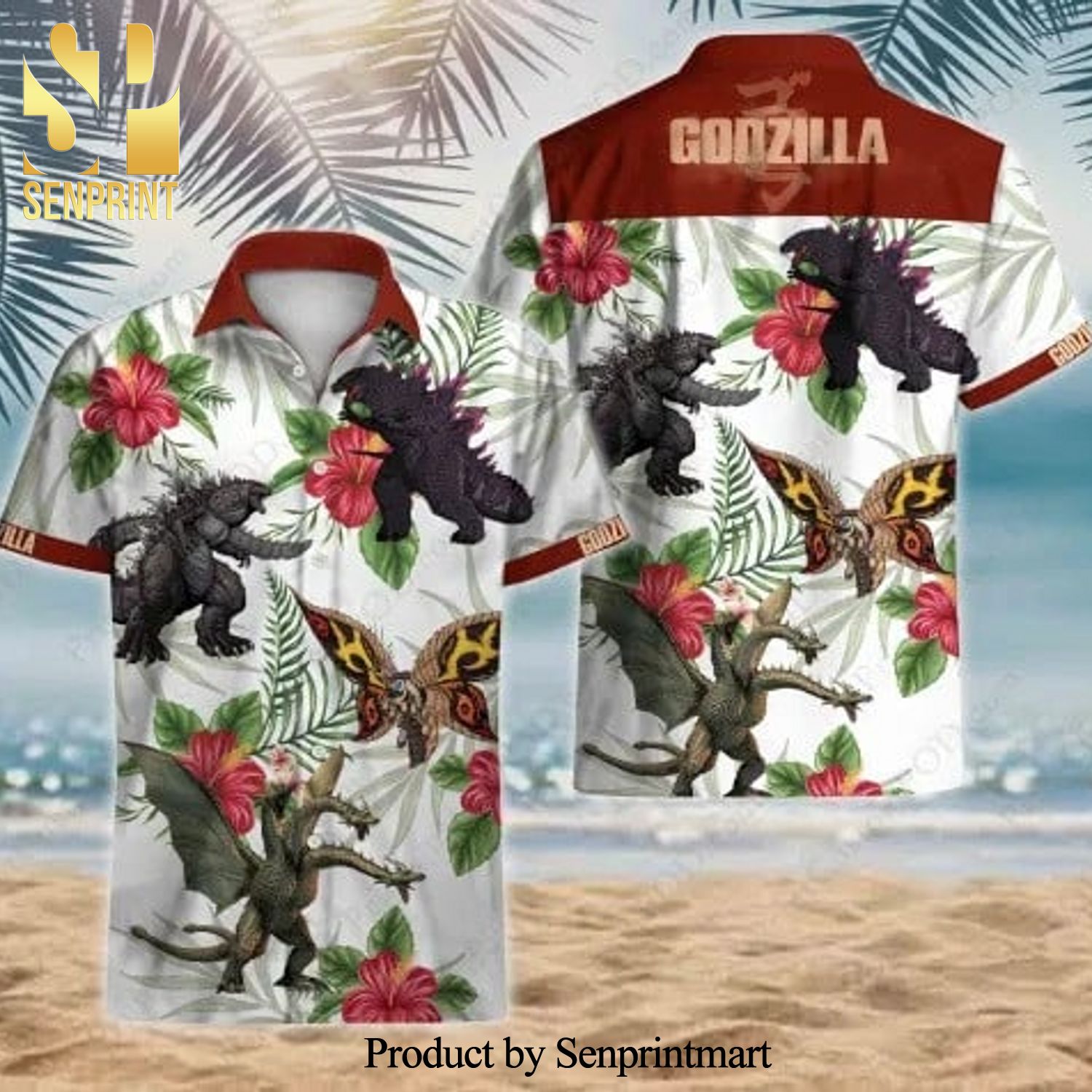 Kong vs Godzilla Full Printing Summer Short Sleeve Hawaiian Beach Shirt