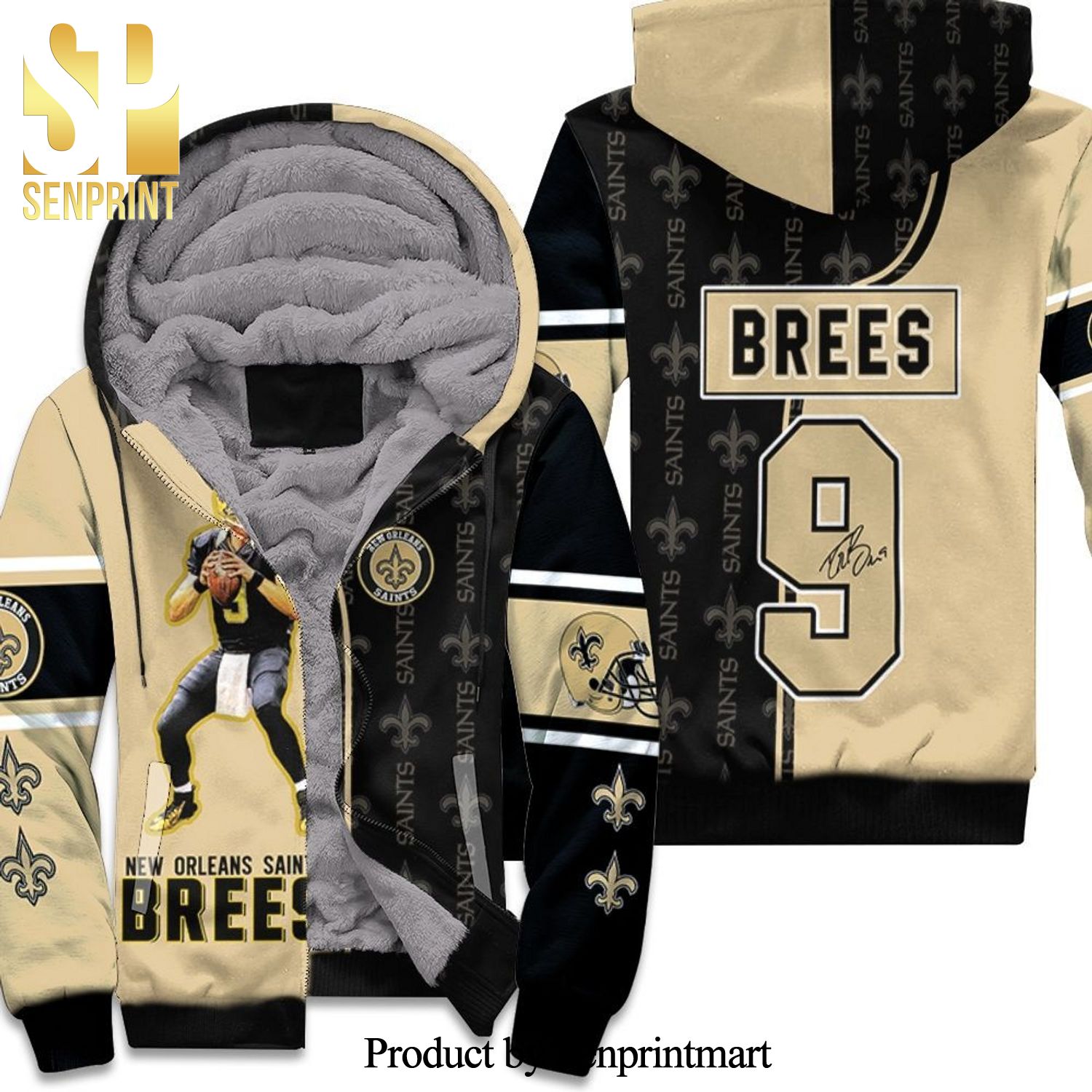 Drew Brees 9 New Orleans Saints Signature 3D Unisex Fleece Hoodie