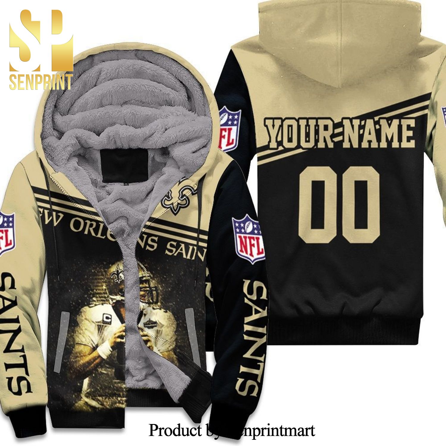 Drew Brees Legend New Orleans Saints NFL Season Personalized Full Print Unisex Fleece Hoodie