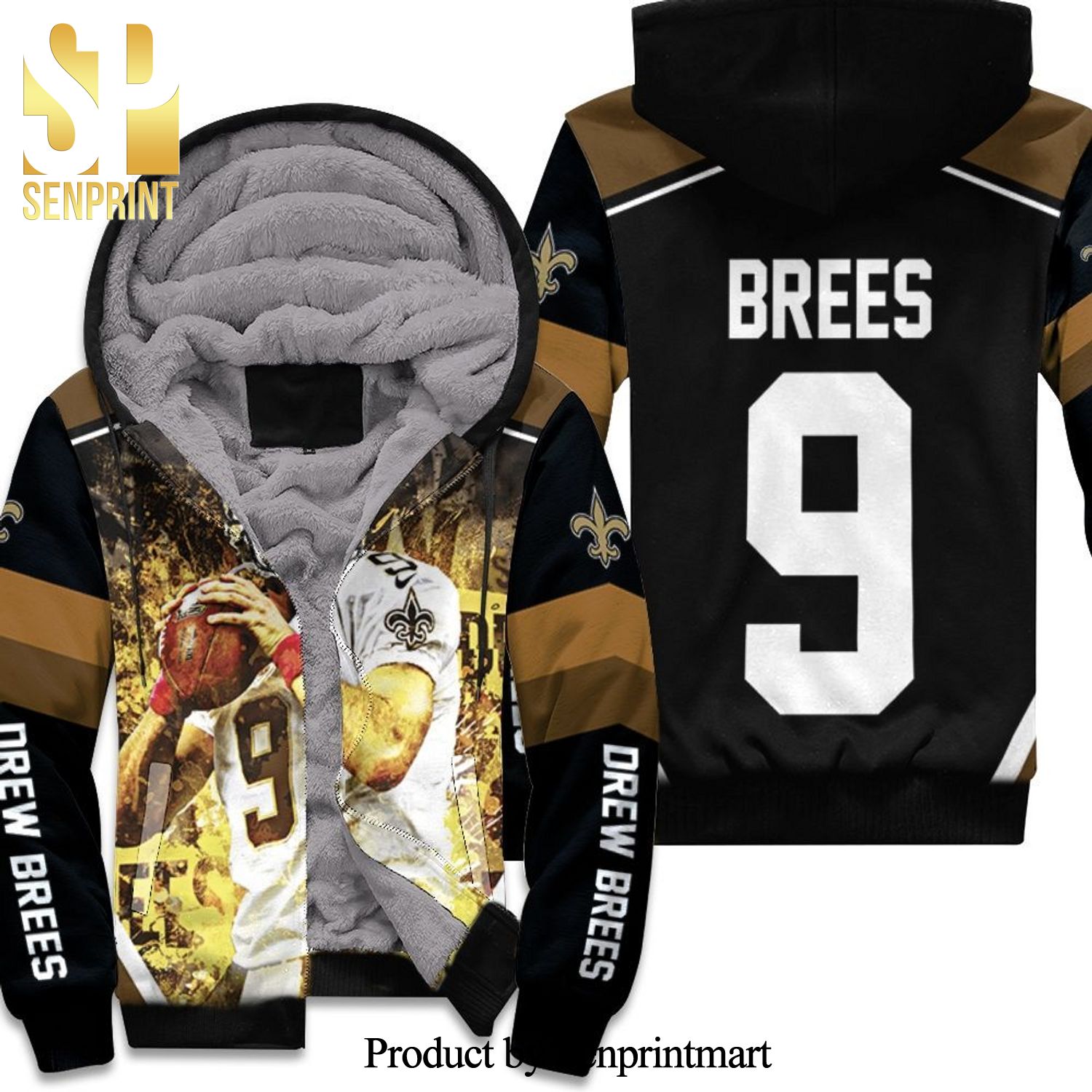 Drew Brees New Orleans Saints Black Yellow Hot Outfit Unisex Fleece Hoodie