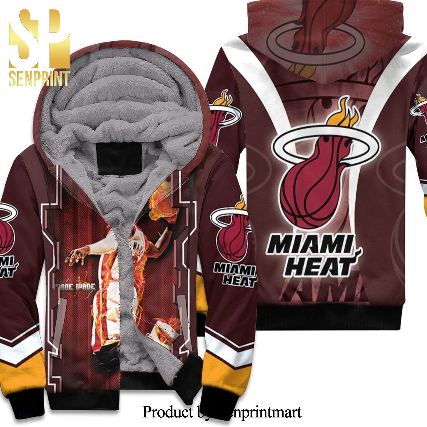 Dwyane Wade 3 Miami Heat Fire Slam Dunk Art Hot Outfit All Over Print Unisex Fleece Hoodie