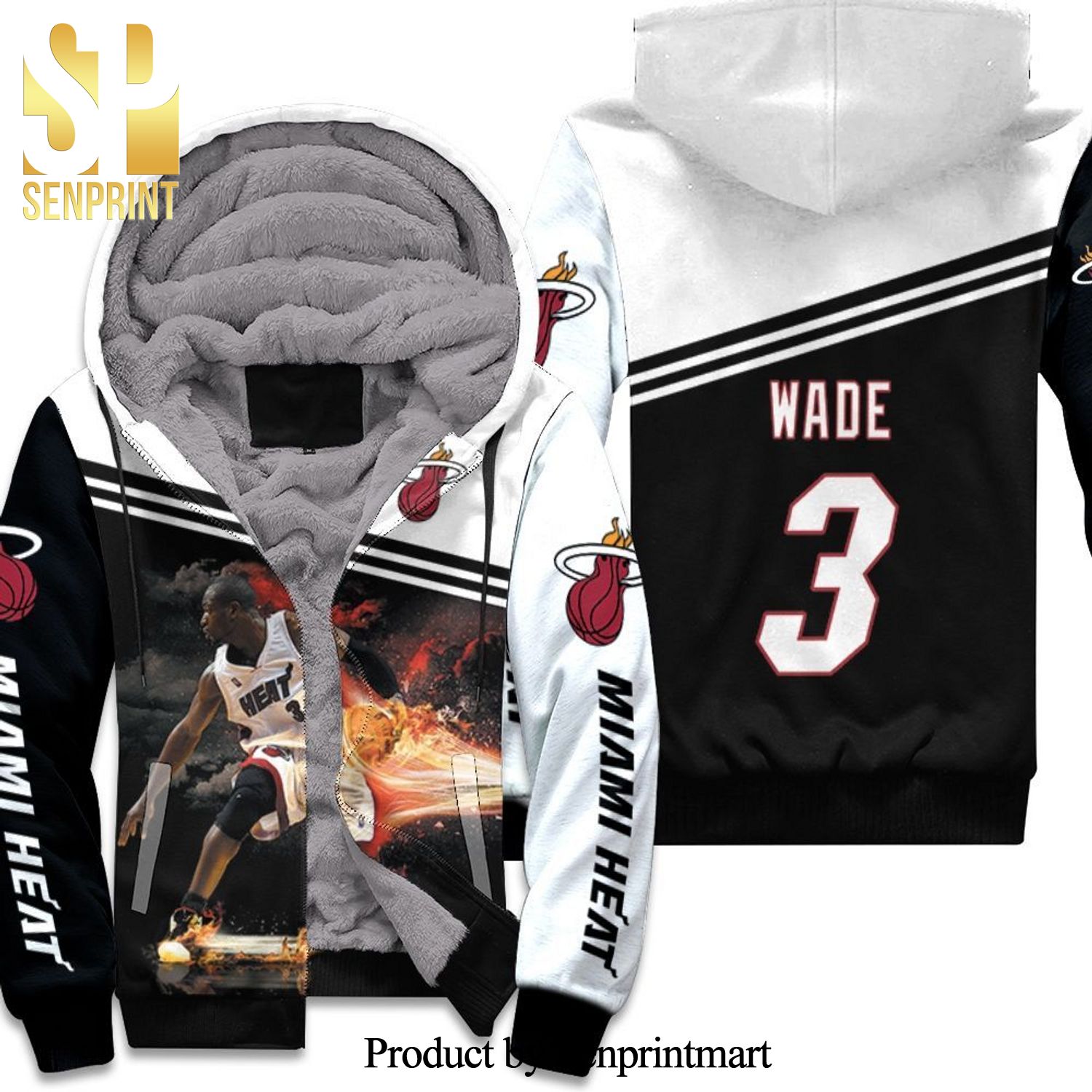 Dwyane Wade 3 Miami Heat Legend Basketball Dribbling Skill Fire New Style Full Print Unisex Fleece Hoodie