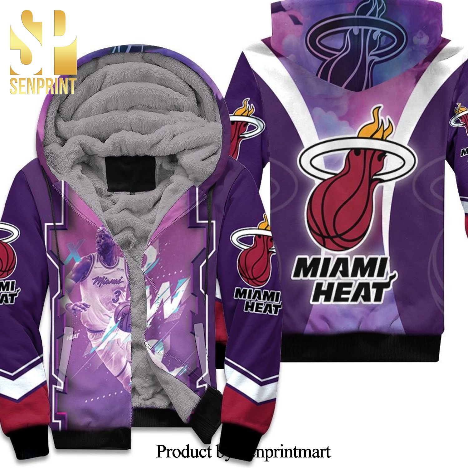 Dwyane Wade 3 Miami Heat Legend Vice Background New Outfit Full Printed Unisex Fleece Hoodie