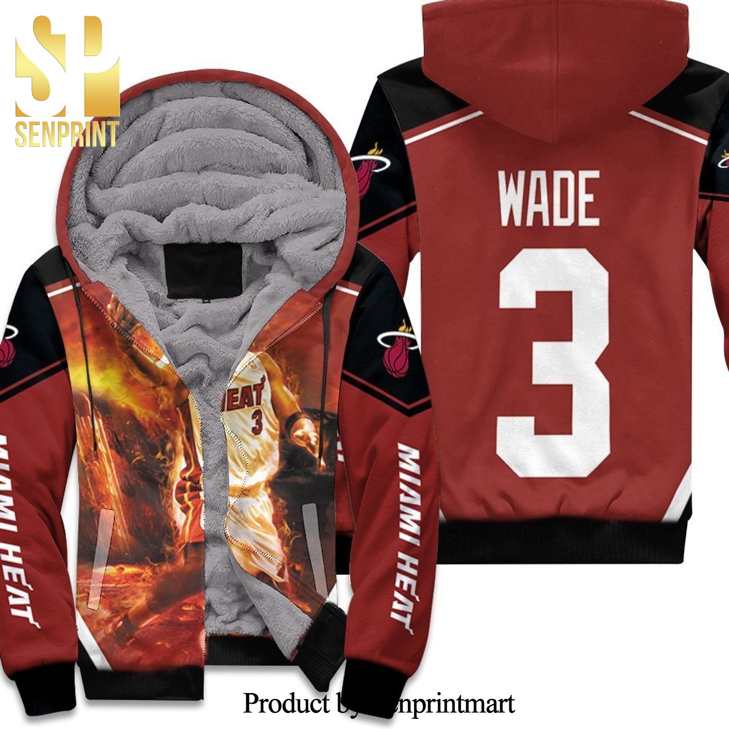 Dwyane Wade 3 Miami Heat Score Fire Background Legend 3D Unisex Fleece Hoodie