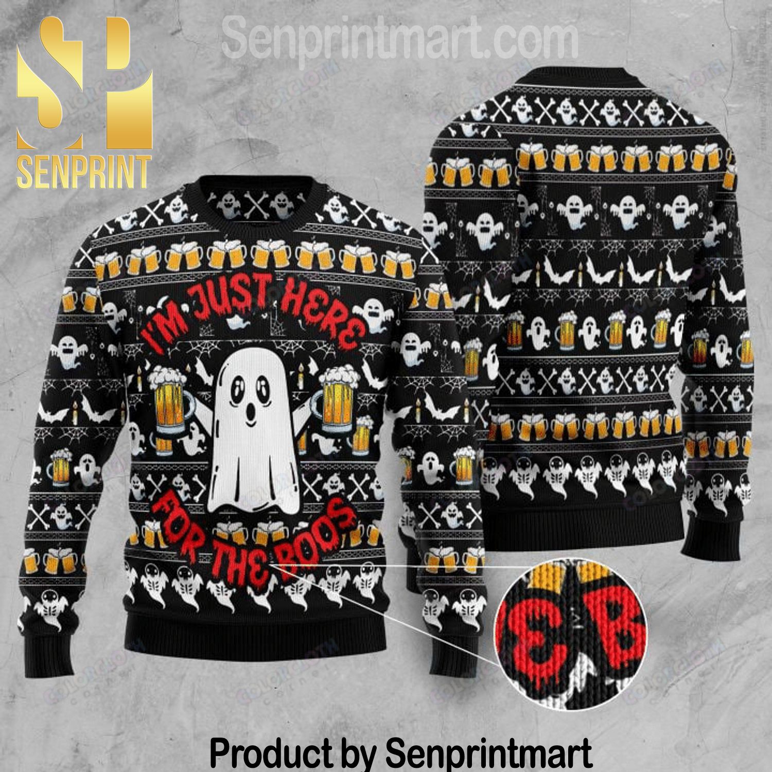 Boo Beer All Over Print Wool Blend Sweater