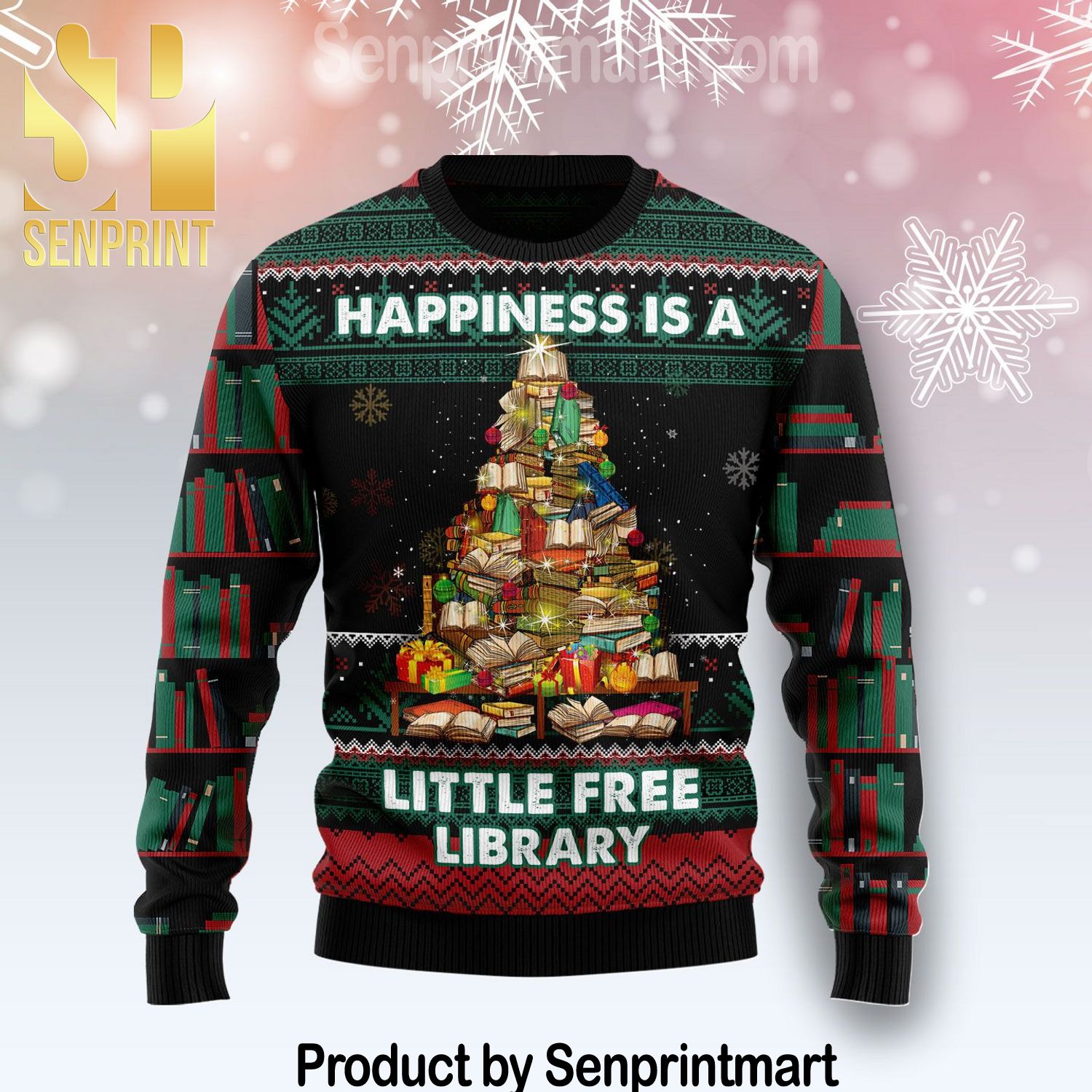Book Free Library Chirtmas Time 3D Ugly Xmas Sweater