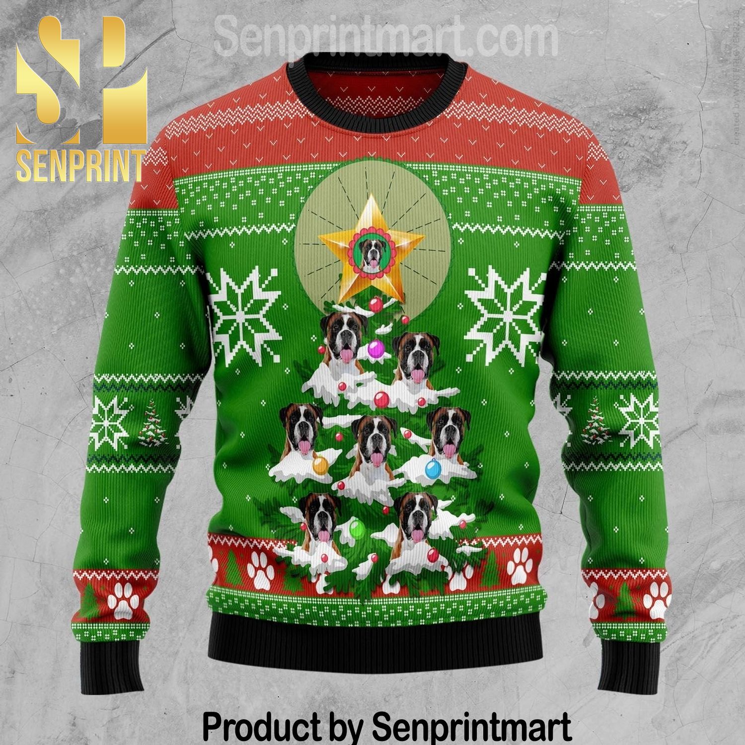 Boxer Pine 3D Holiday Knit Sweater