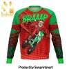 Boxing Santa And Krampus Xmas Gifts Full Printed Wool Ugly Christmas Sweater