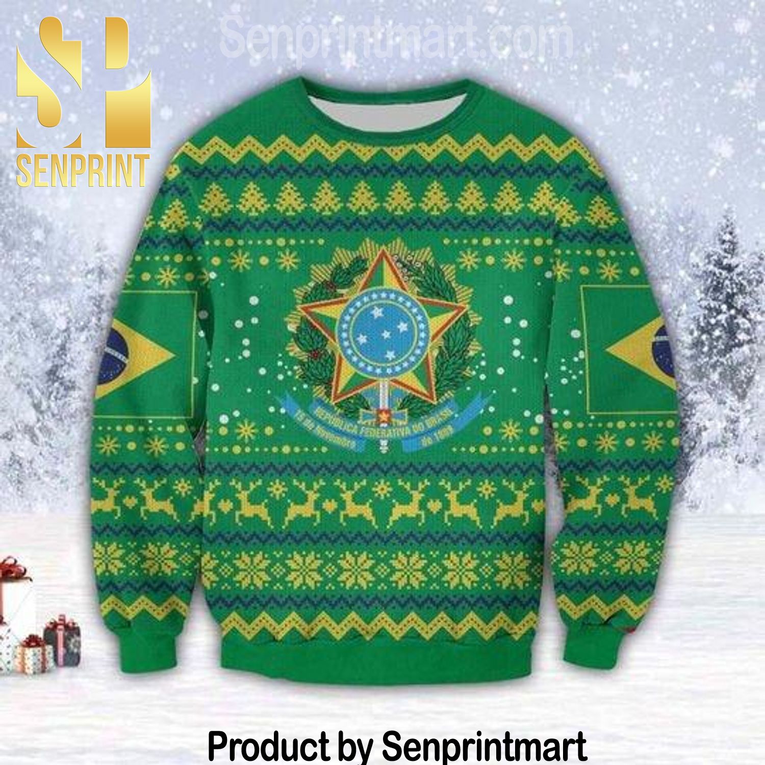 Brazil Merry Christmas Xmas Gifts Wool Knitted Sweater