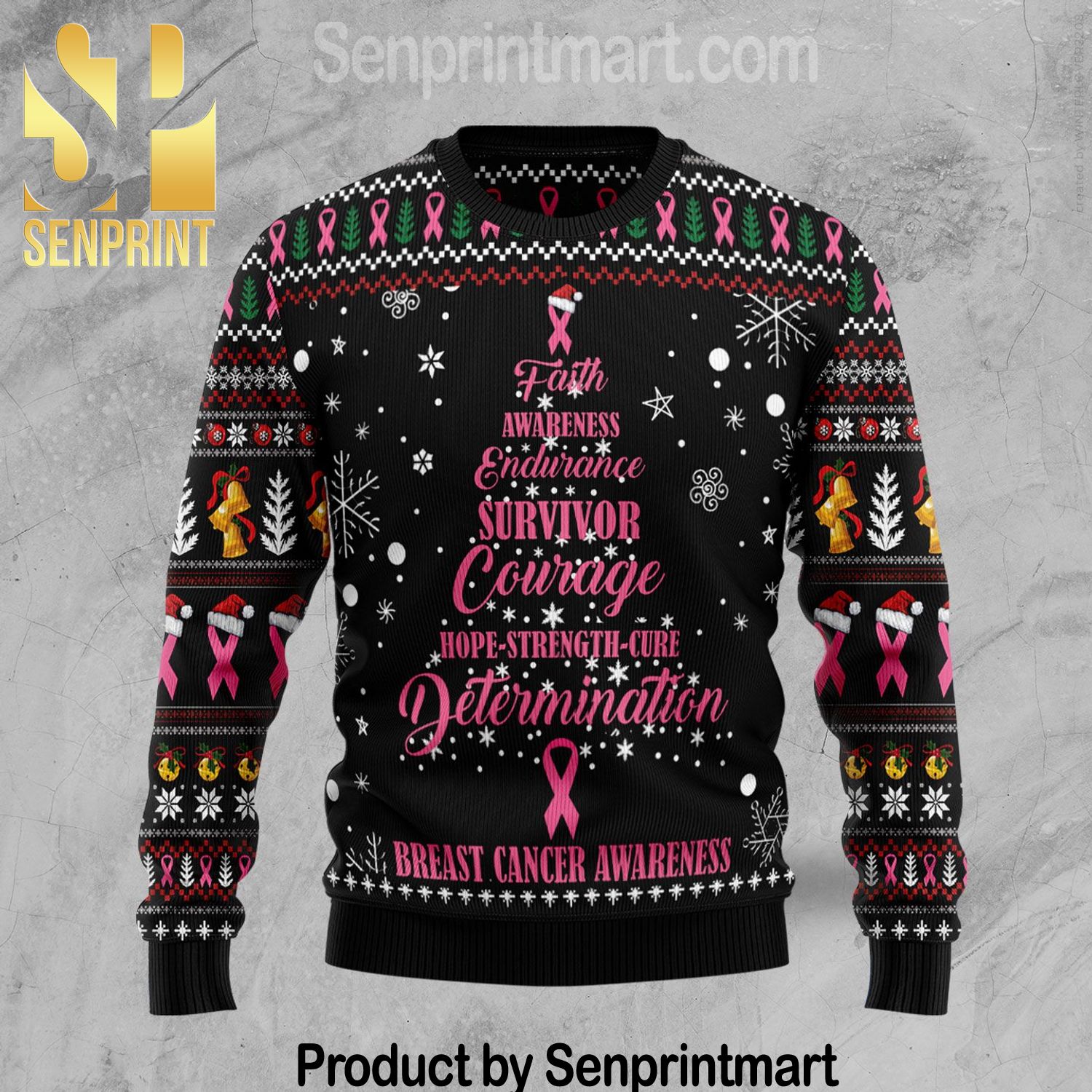 Breast Cancer Christmas Tree Gift Ideas Pattern Ugly Knit Sweater