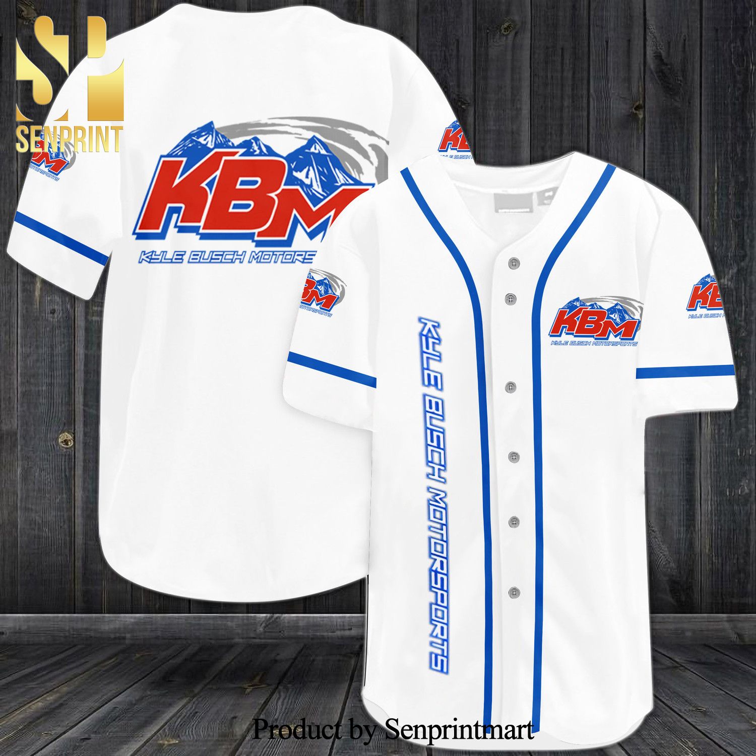 Kyle Busch Motorsports Racing All Over Print Baseball Jersey – White