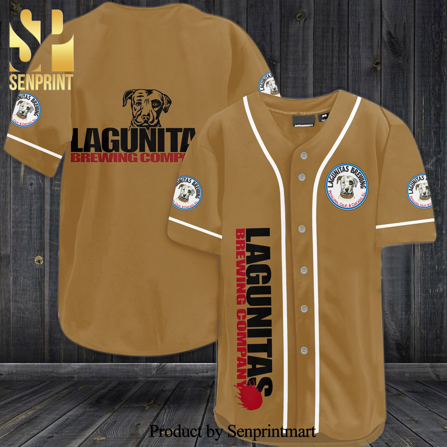 Lagunitas Brewing Company All Over Print Baseball Jersey – Brown