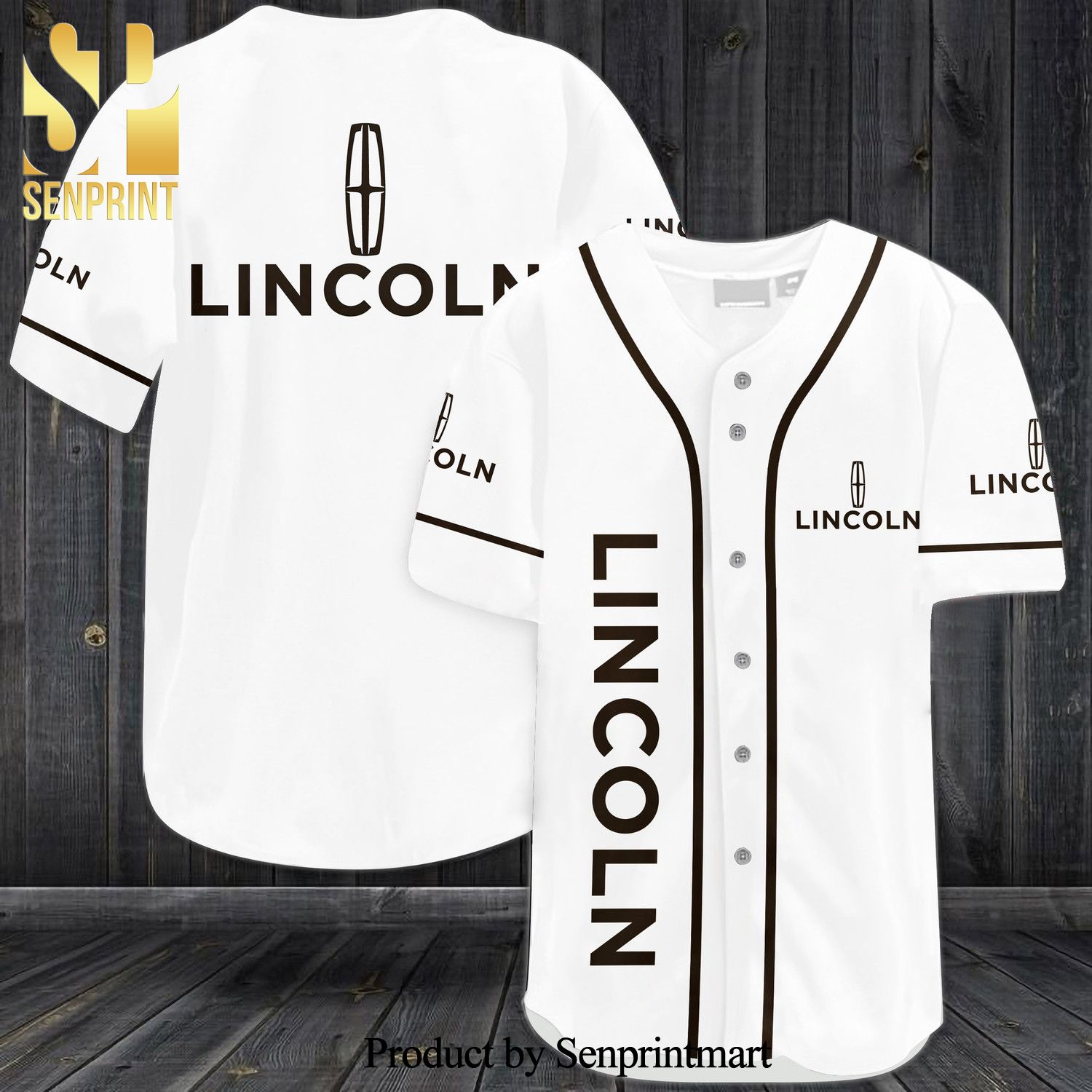 Lincoln Car All Over Print Baseball Jersey – White