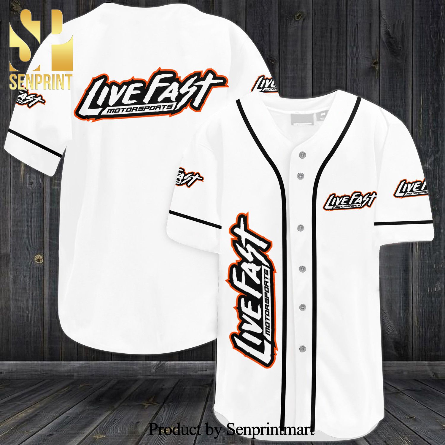 Live Fast Motorsports Car Team All Over Print Baseball Jersey – White
