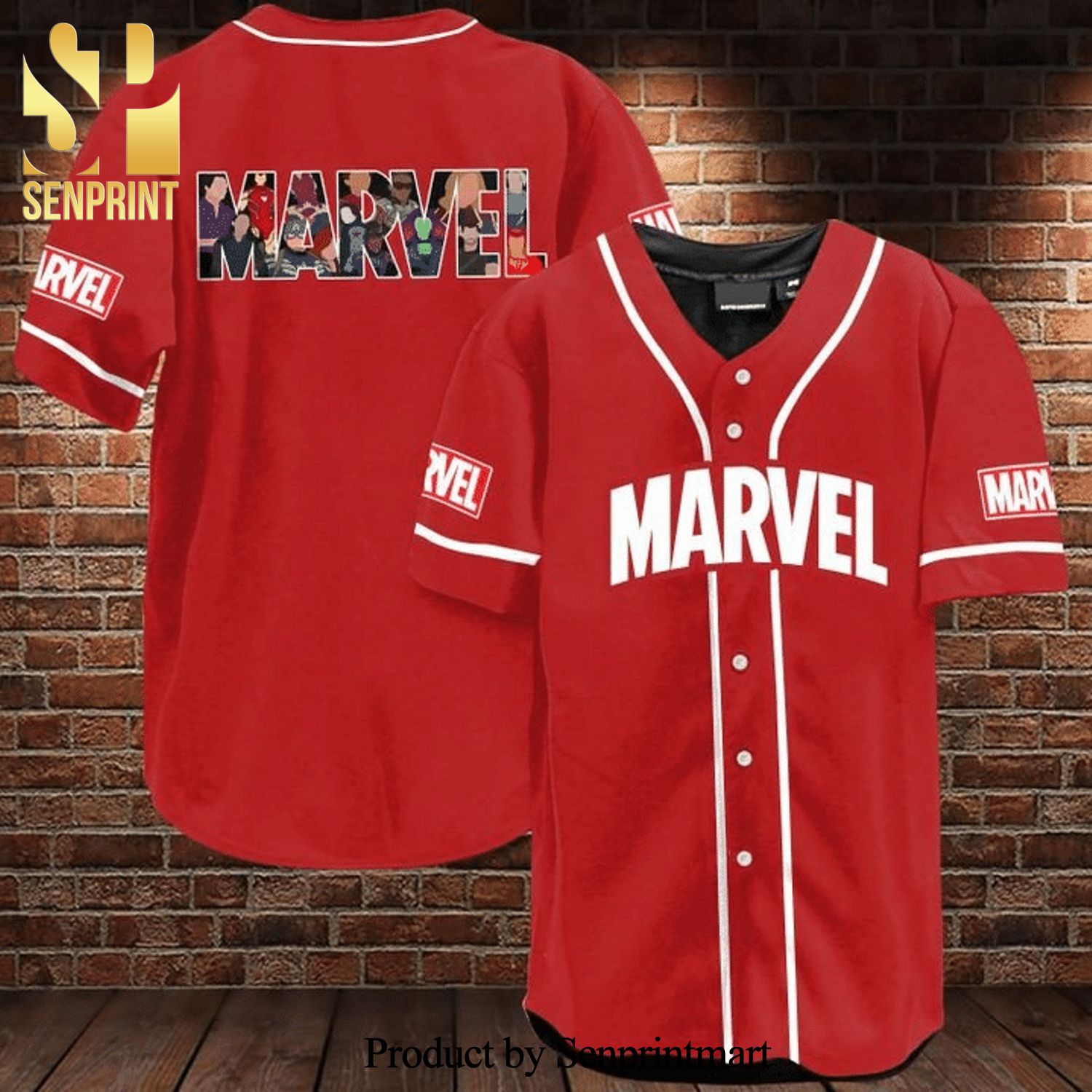 Marvel Characters Full Printing Baseball Jersey - Red