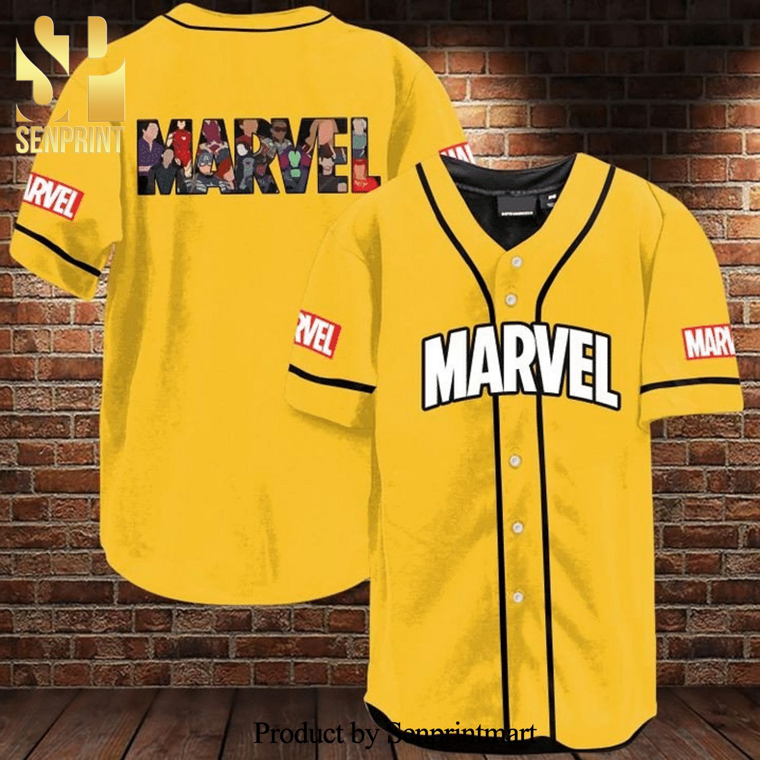Marvel Characters Full Printing Baseball Jersey – Yellow