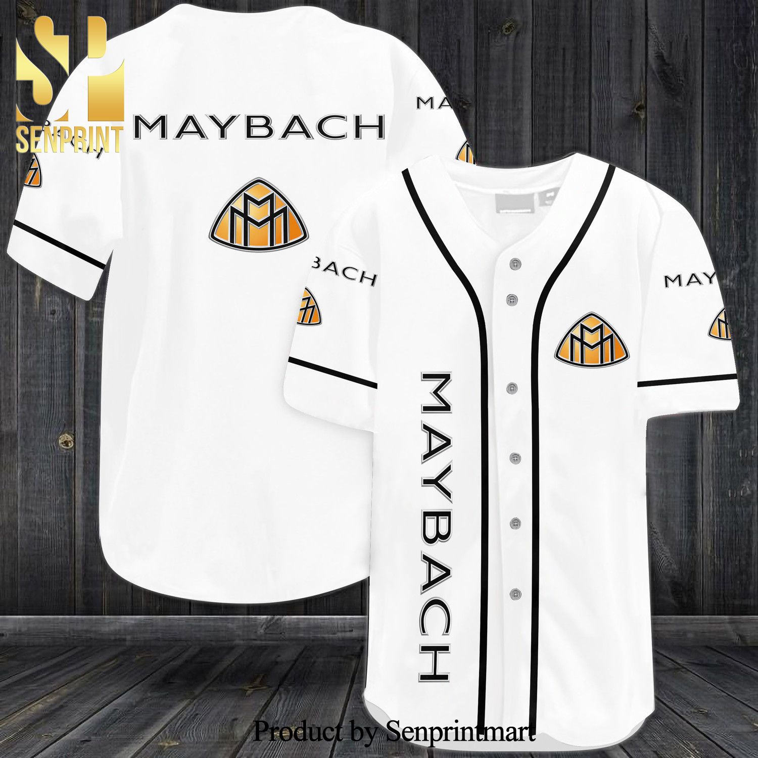 Maybach Logo All Over Print Baseball Jersey – White