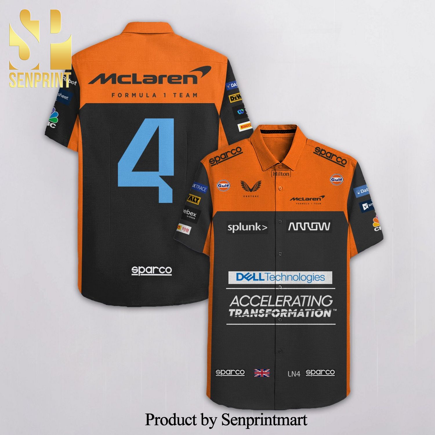 L And o Norris 4 McLaren F1 Team Racing Sparco Dell Technologies Full Printing Hawaiian Shirt – Black