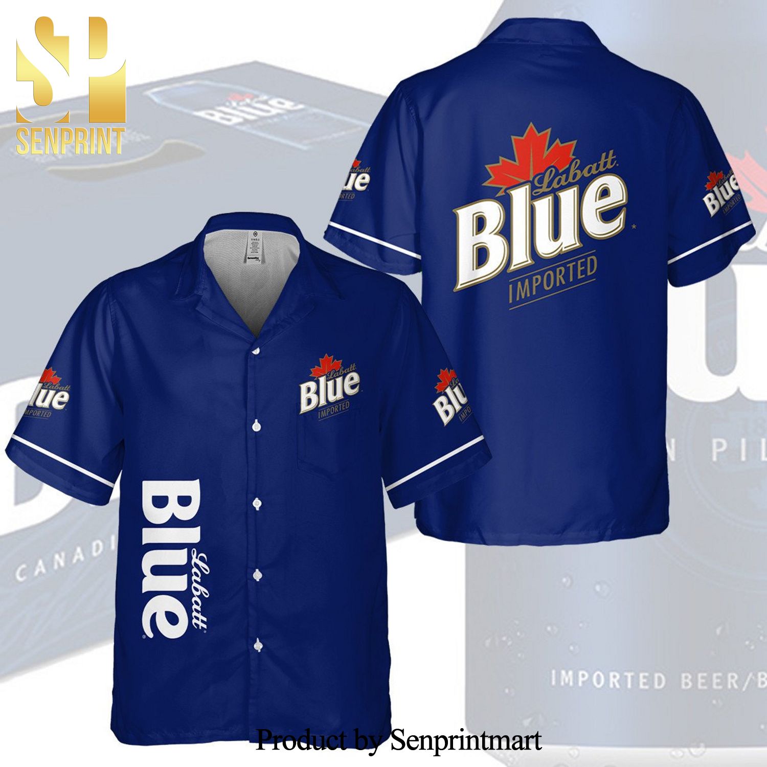 Labatt Blue Imported Beer Full Printing Aloha Summer Beach Hawaiian Shirt – Navy