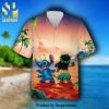Lilo And Stitch Palm Tree Disney Cartoon Graphics Full Printing Combo Aloha Hawaiian Shirt And Beach Shorts – Light Blue
