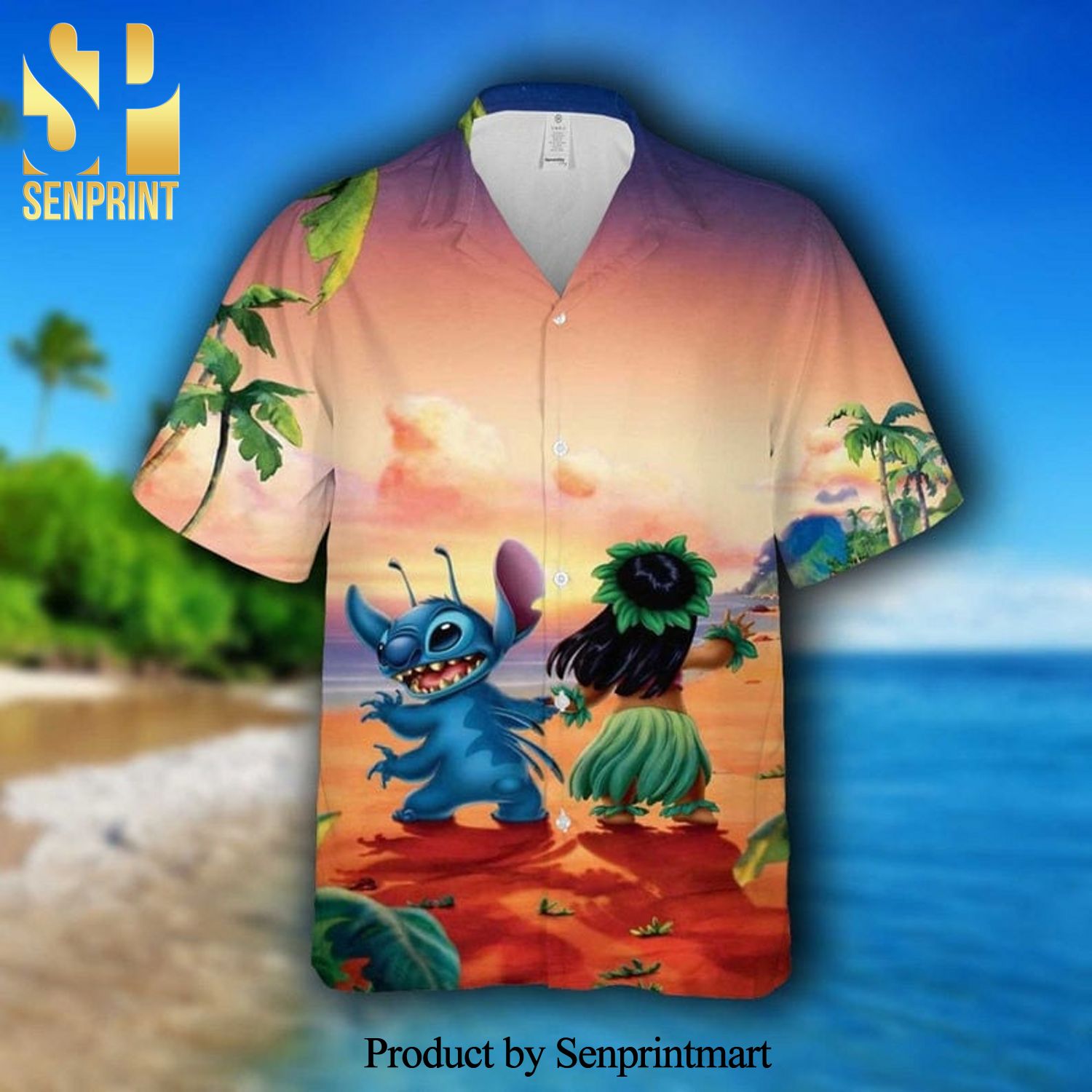 Lilo And Stitch Disney Cartoon Graphics Sunset Full Printing Hawaiian Shirt