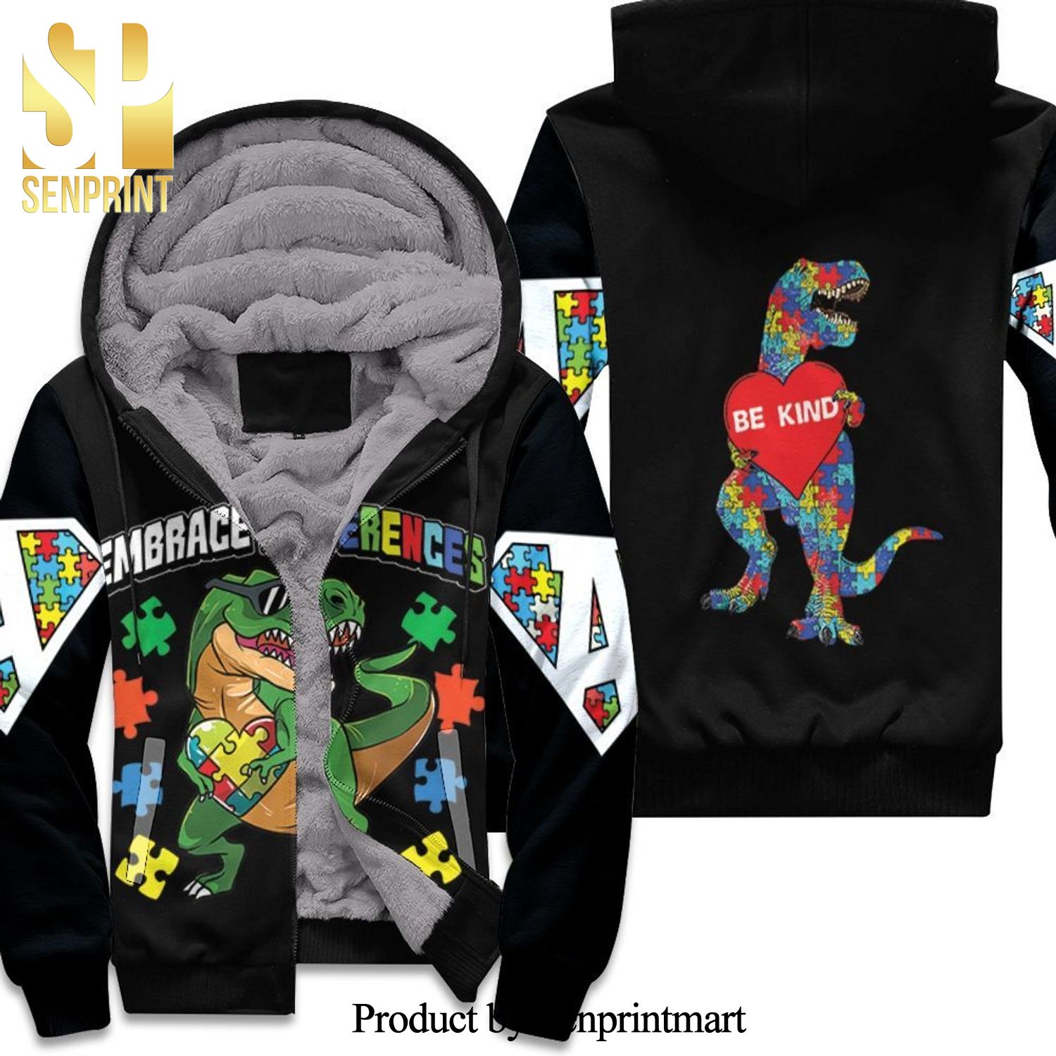 Embrace Differences Dinosaurs Autism Amazing Outfit Unisex Fleece Hoodie