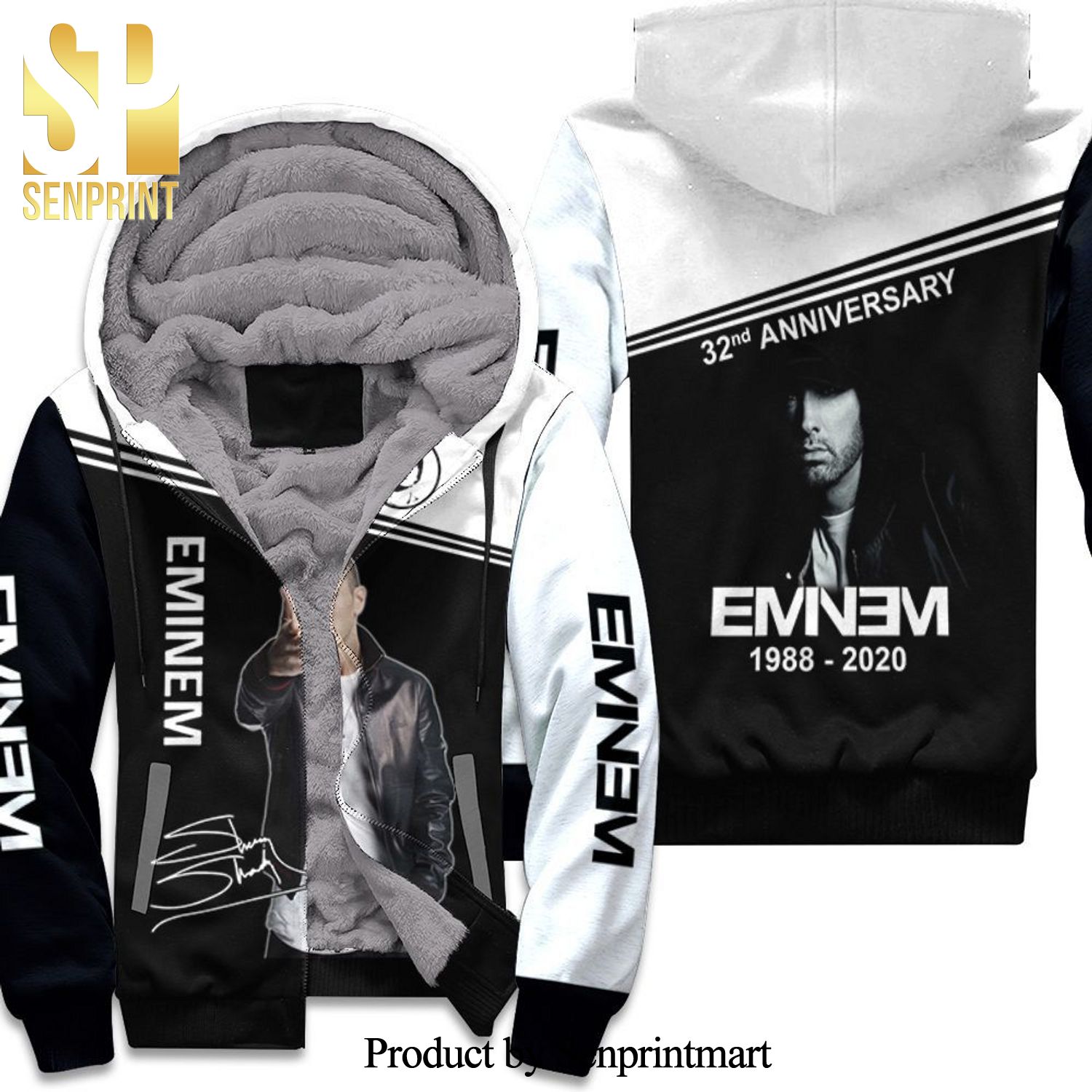 Eminem Signatures 32nd Anniversary All Printed Awesome Outfit Unisex Fleece Hoodie