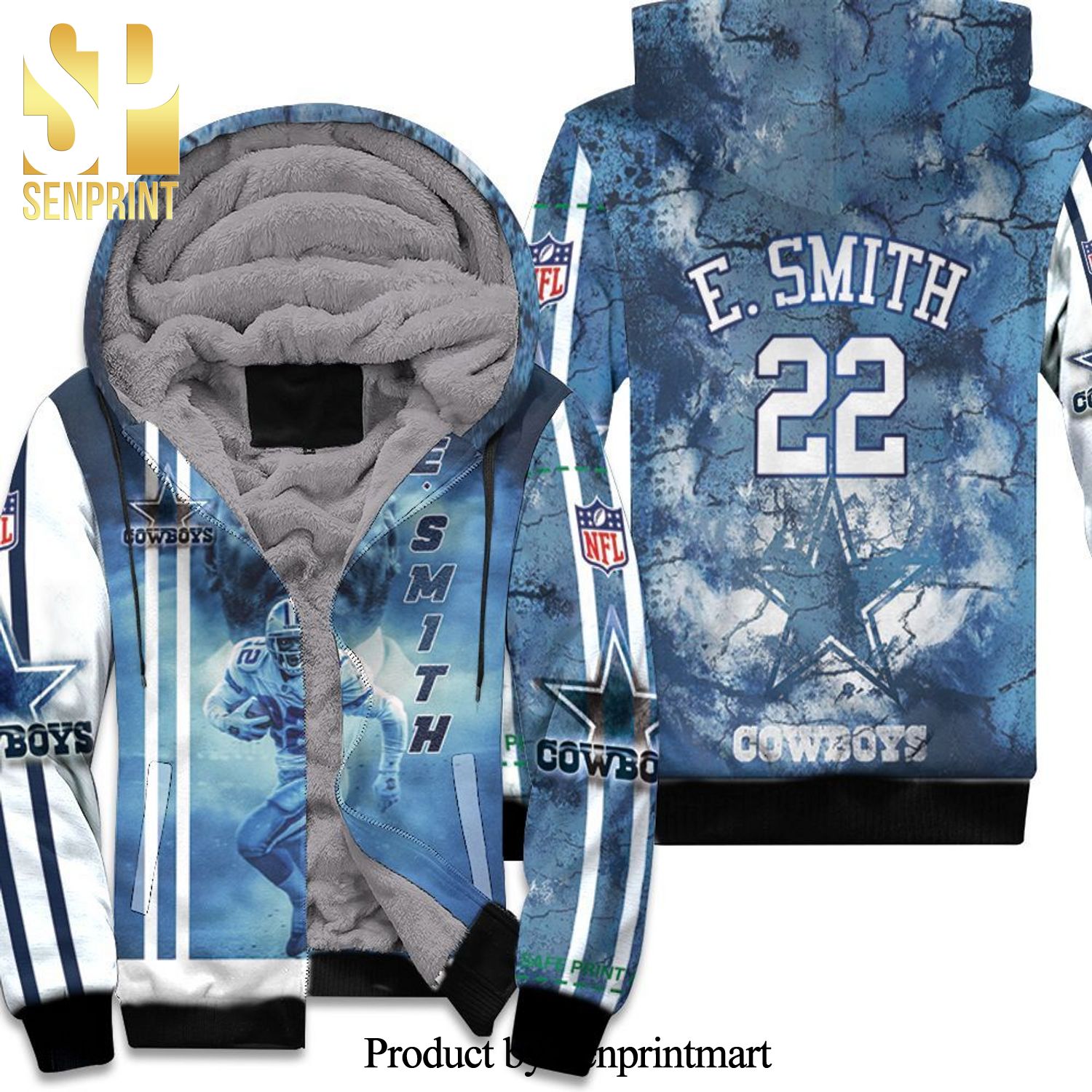 Emmitt Smith 22 Dallas Cowboys Street Style All Over Print Unisex Fleece Hoodie
