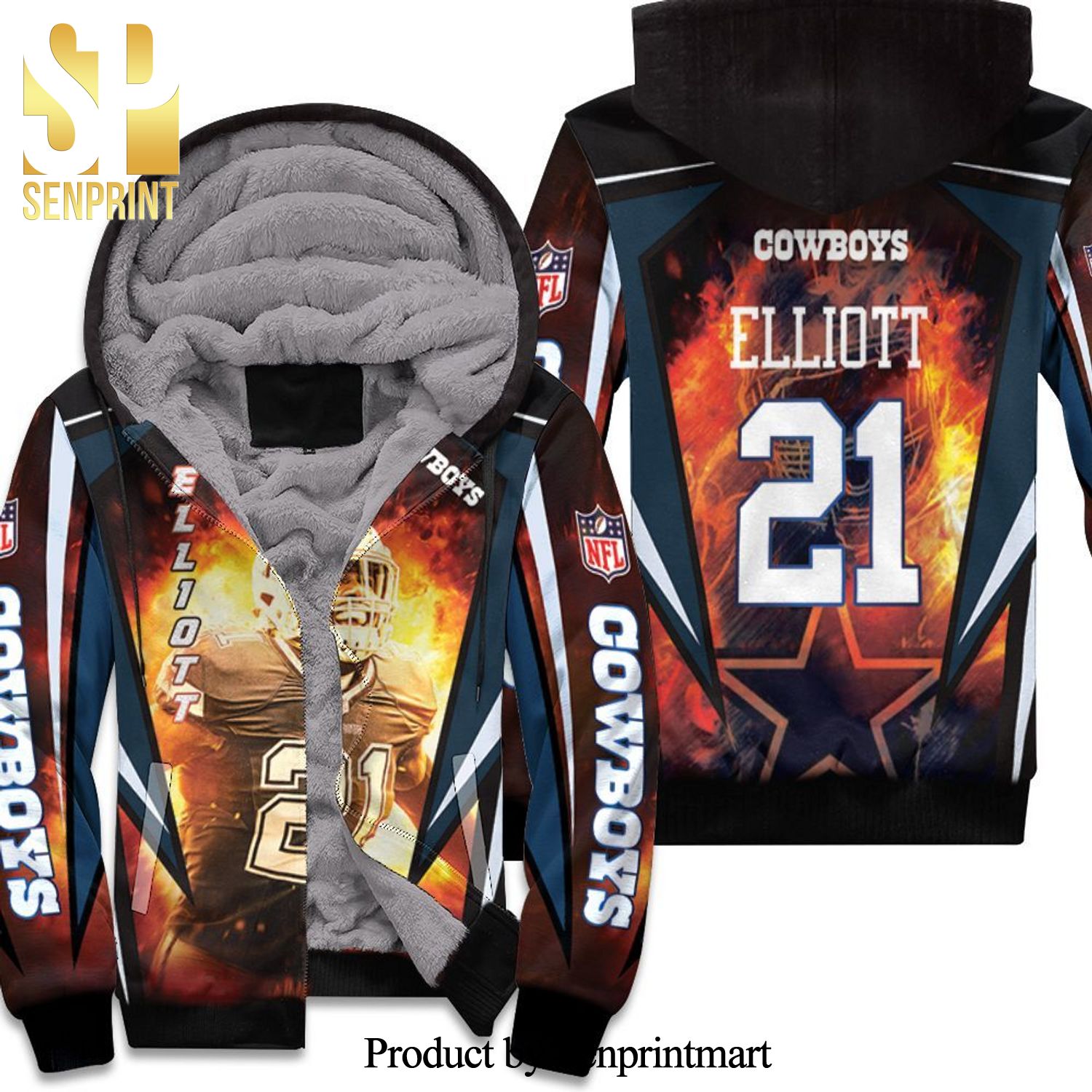 Ezekiel Elliott 21 Dallas Cowboys Cool Version Full Print Unisex Fleece Hoodie