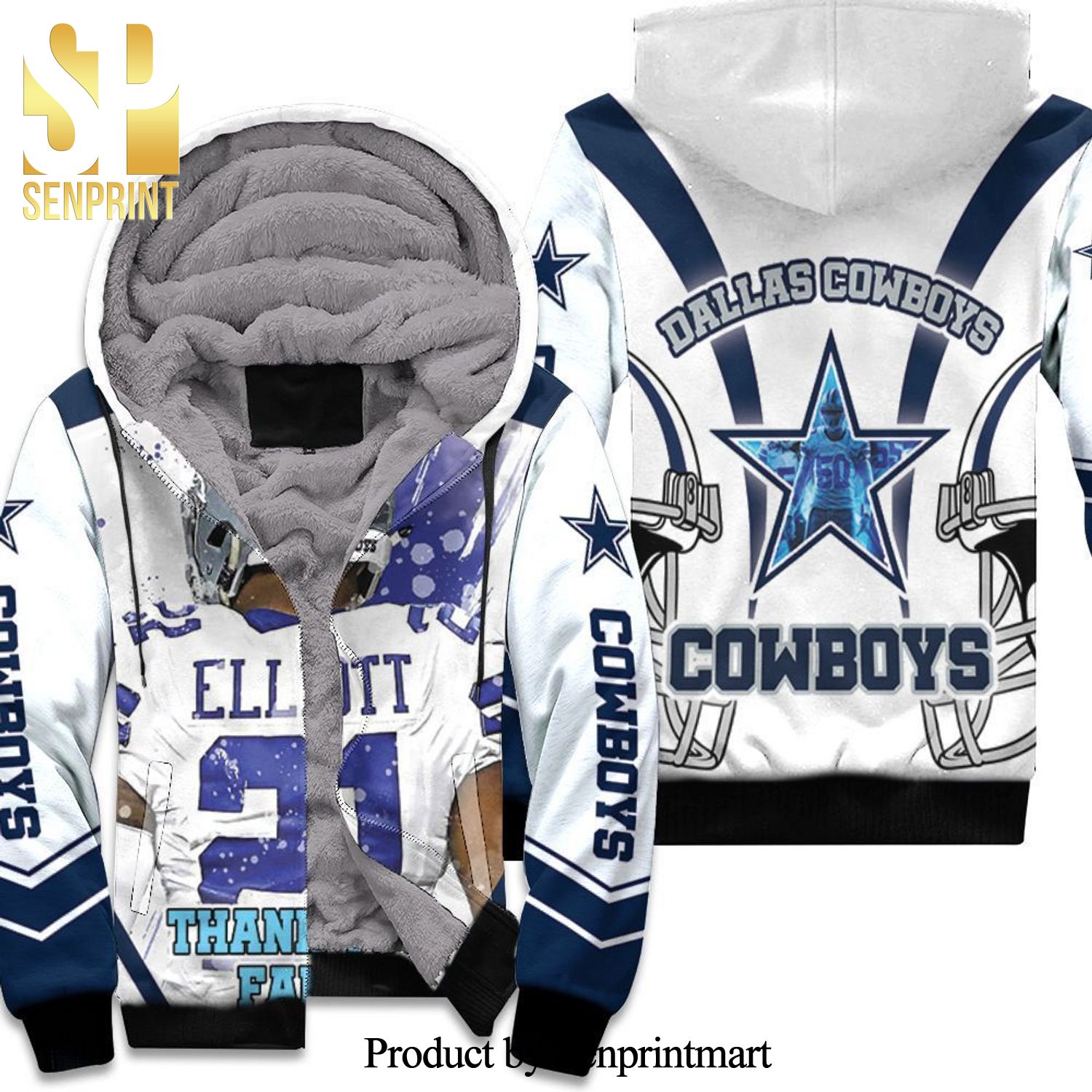 Ezekiel Elliott 21 Nfc East Division Champions Super Bowl Dallas Cowboys Thank You Fans New Fashion Full Printed Unisex Fleece Hoodie