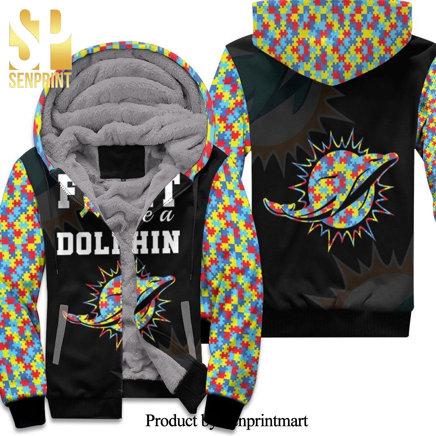 Fight Like A Dolphins Autism Support Hot Outfit Unisex Fleece Hoodie