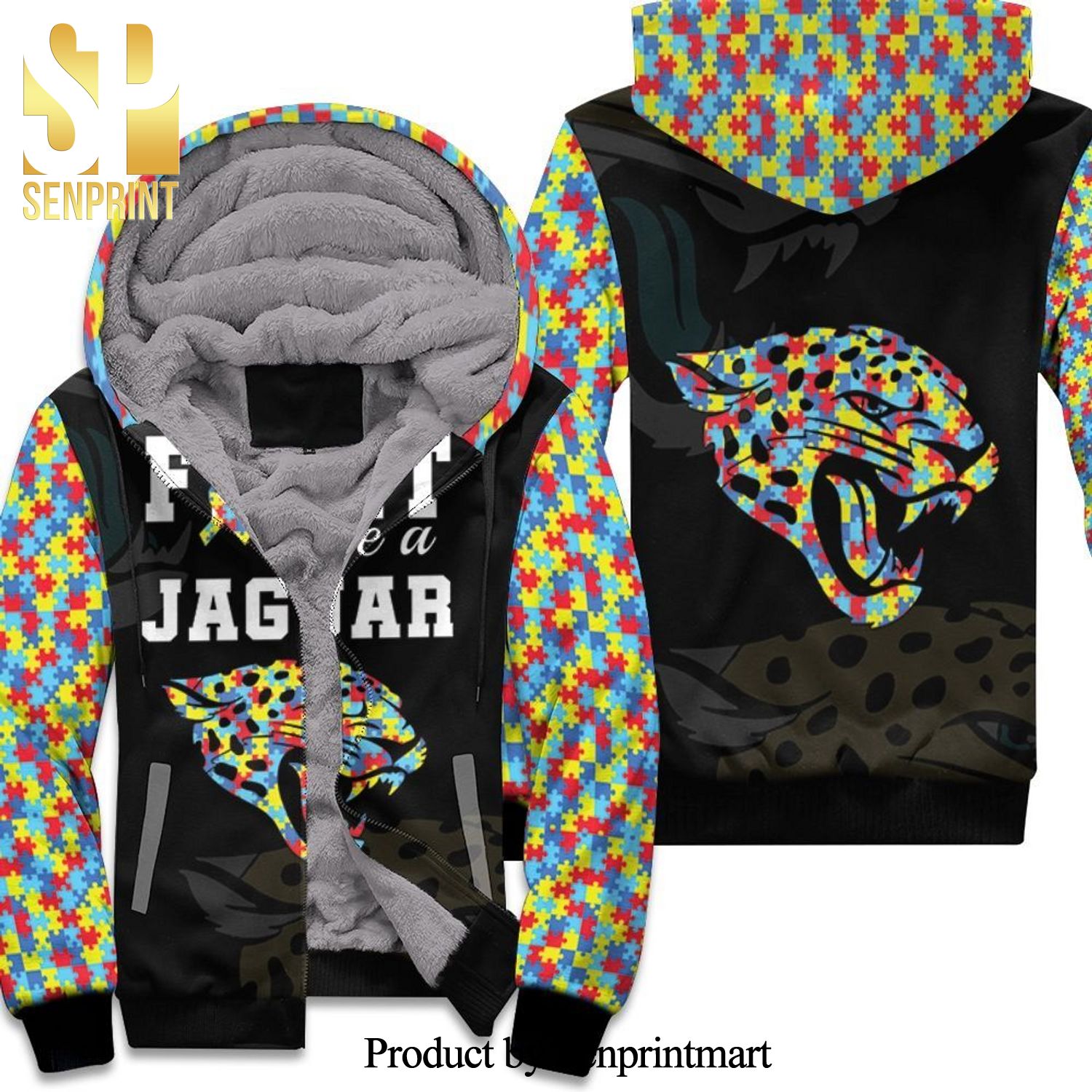 Fight Like A Jacksonville Jaguars Autism Support New Outfit Unisex Fleece Hoodie